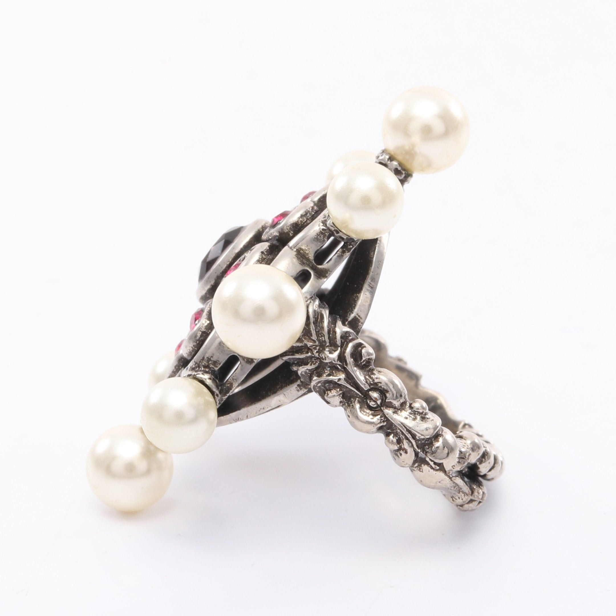Gucci Gucci Ring Fake Pearl Rhinestone Silver White Pink Size ONE SIZE - 2 Thumbnail