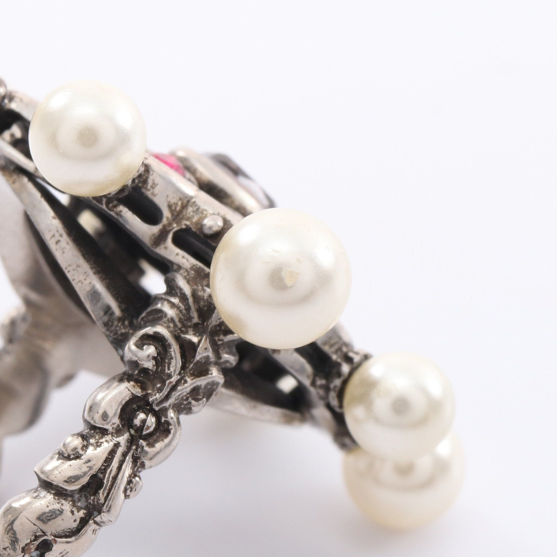 Gucci Gucci Ring Fake Pearl Rhinestone Silver White Pink Size ONE SIZE - 6 Thumbnail