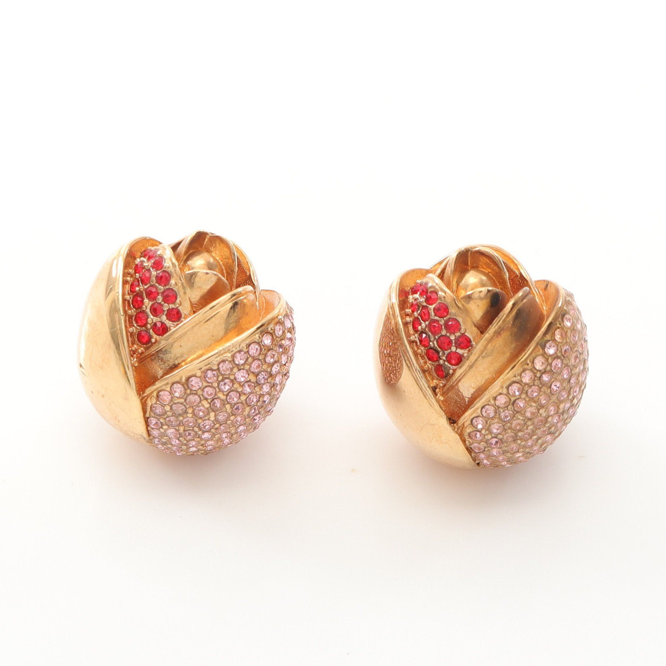 Dior Dior Earrings Gp Rhinestone Gold Pink Red Size ONE SIZE - 6 Thumbnail
