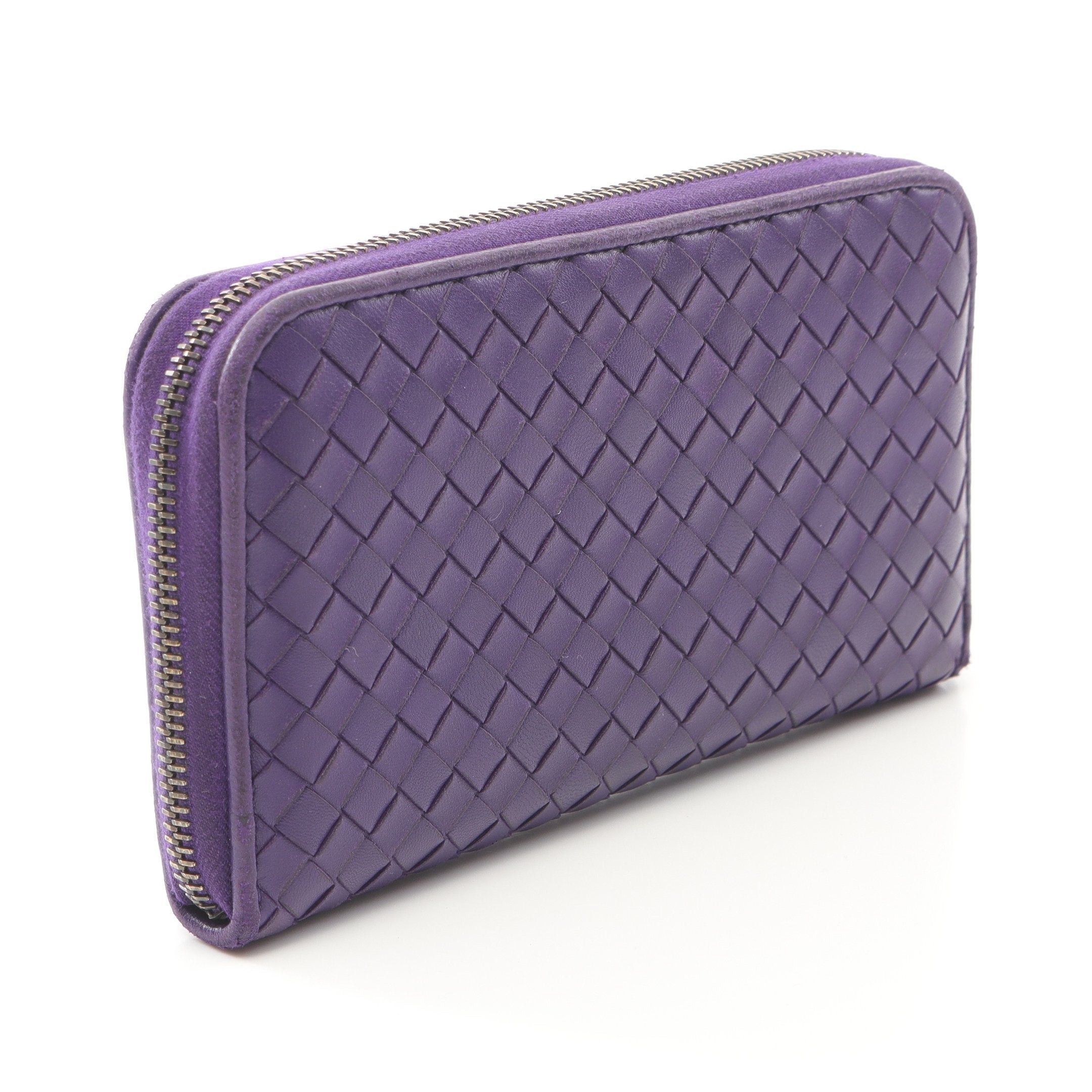 Bottega Veneta Bottega Veneta Intrecciato Round Zipper Long Wallet Leather Purple Size ONE SIZE - 2 Thumbnail