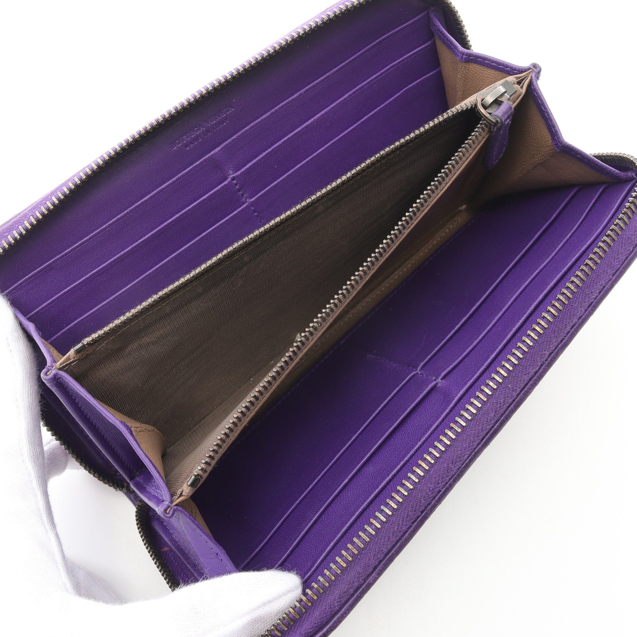 Bottega Veneta Bottega Veneta Intrecciato Round Zipper Long Wallet Leather Purple Size ONE SIZE - 3 Thumbnail