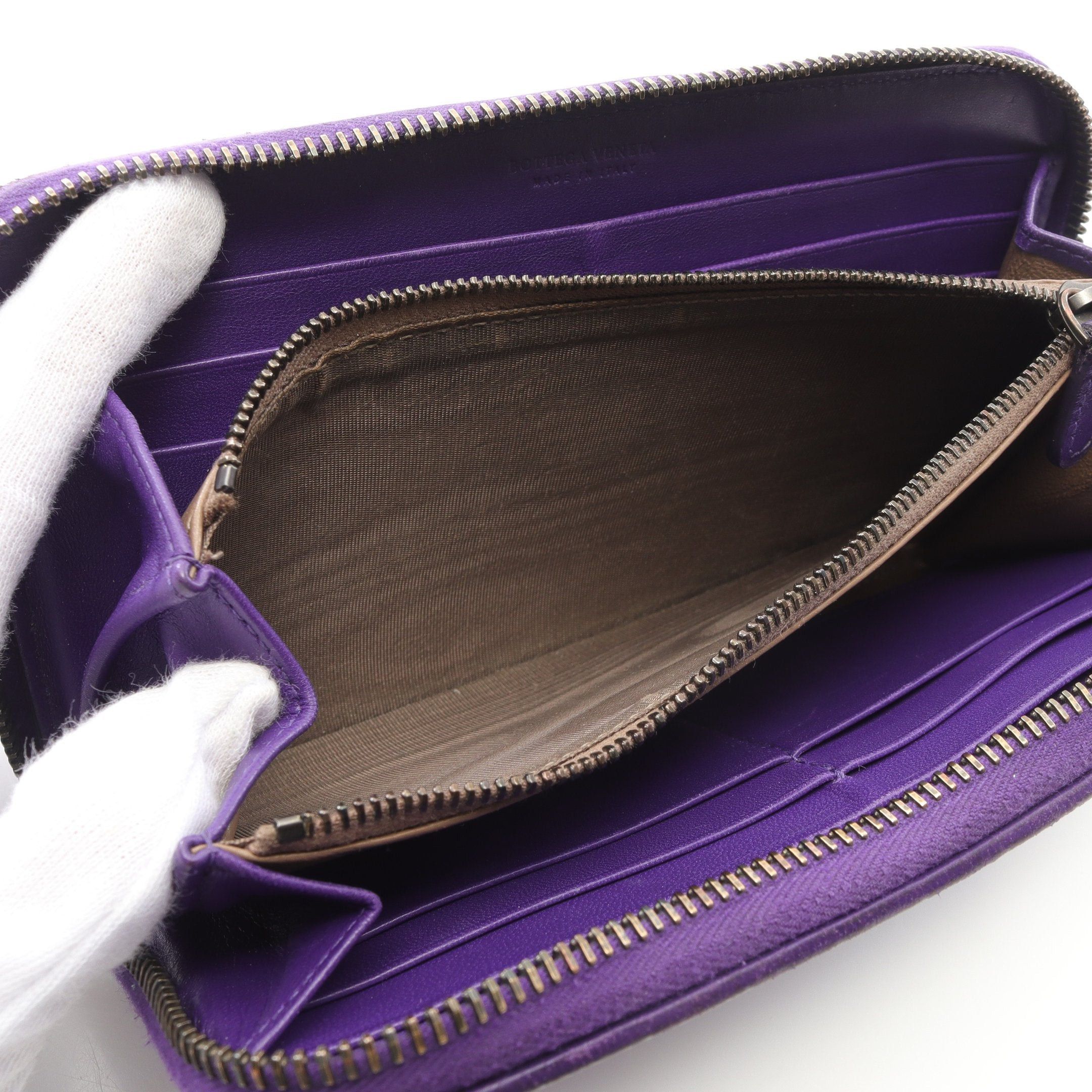Bottega Veneta Bottega Veneta Intrecciato Round Zipper Long Wallet Leather Purple Size ONE SIZE - 5 Thumbnail