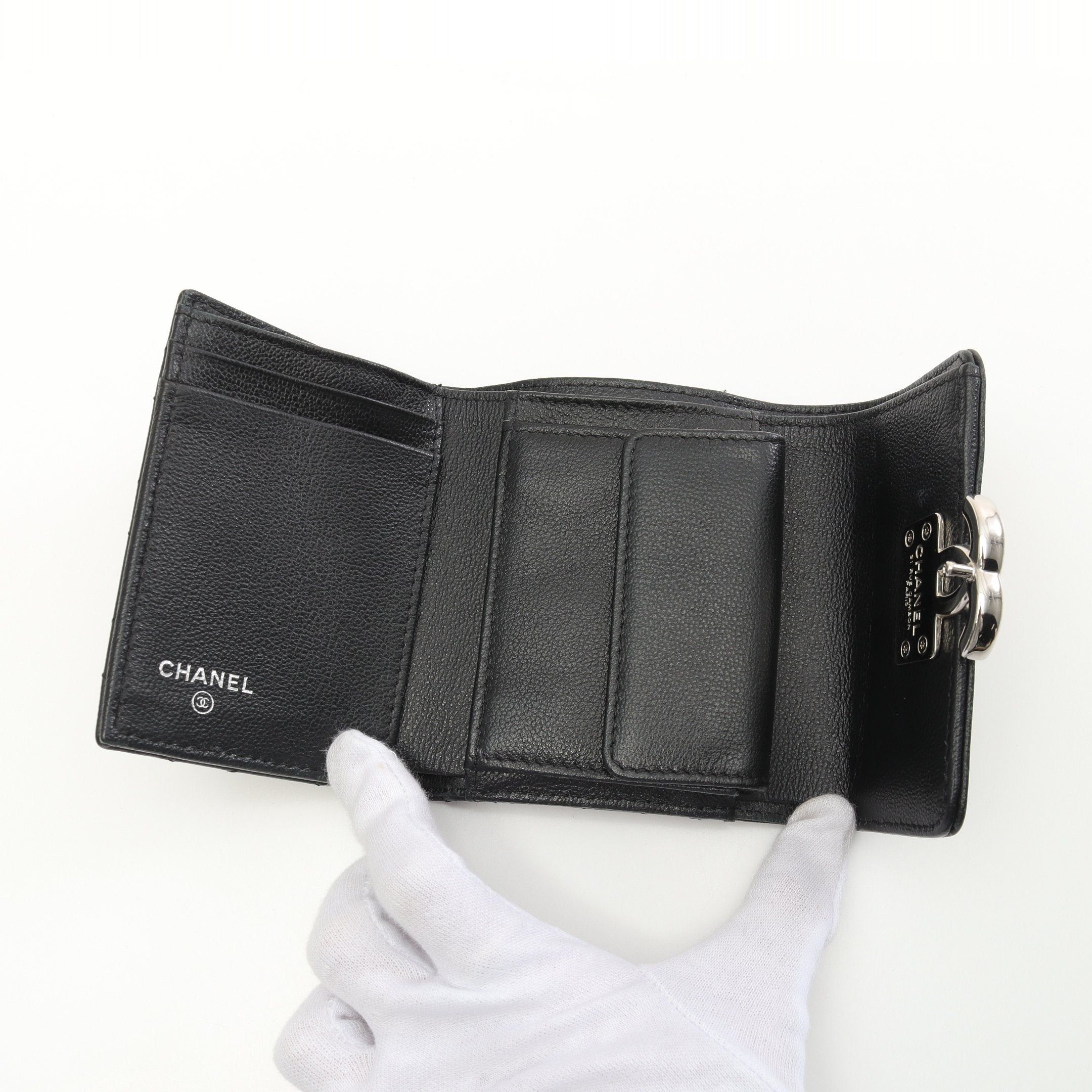 Chanel Chanel Matelasse Coco Mark Small Flap Wallet Trifold Caviar Skin Black Silver Hardware Size ONE SIZE - 3 Thumbnail