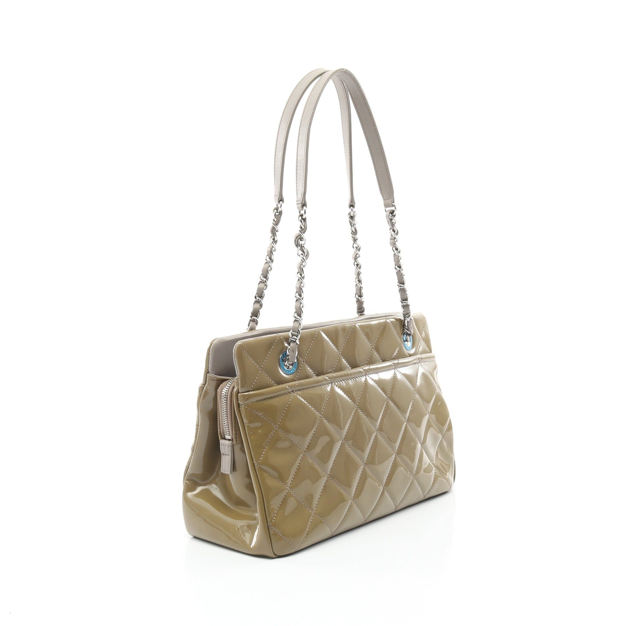 Chanel Chanel Matelasse Chain Shoulder Bag Tote Patent Leather Gray Beige Silver Hardware Size ONE SIZE - 2 Thumbnail
