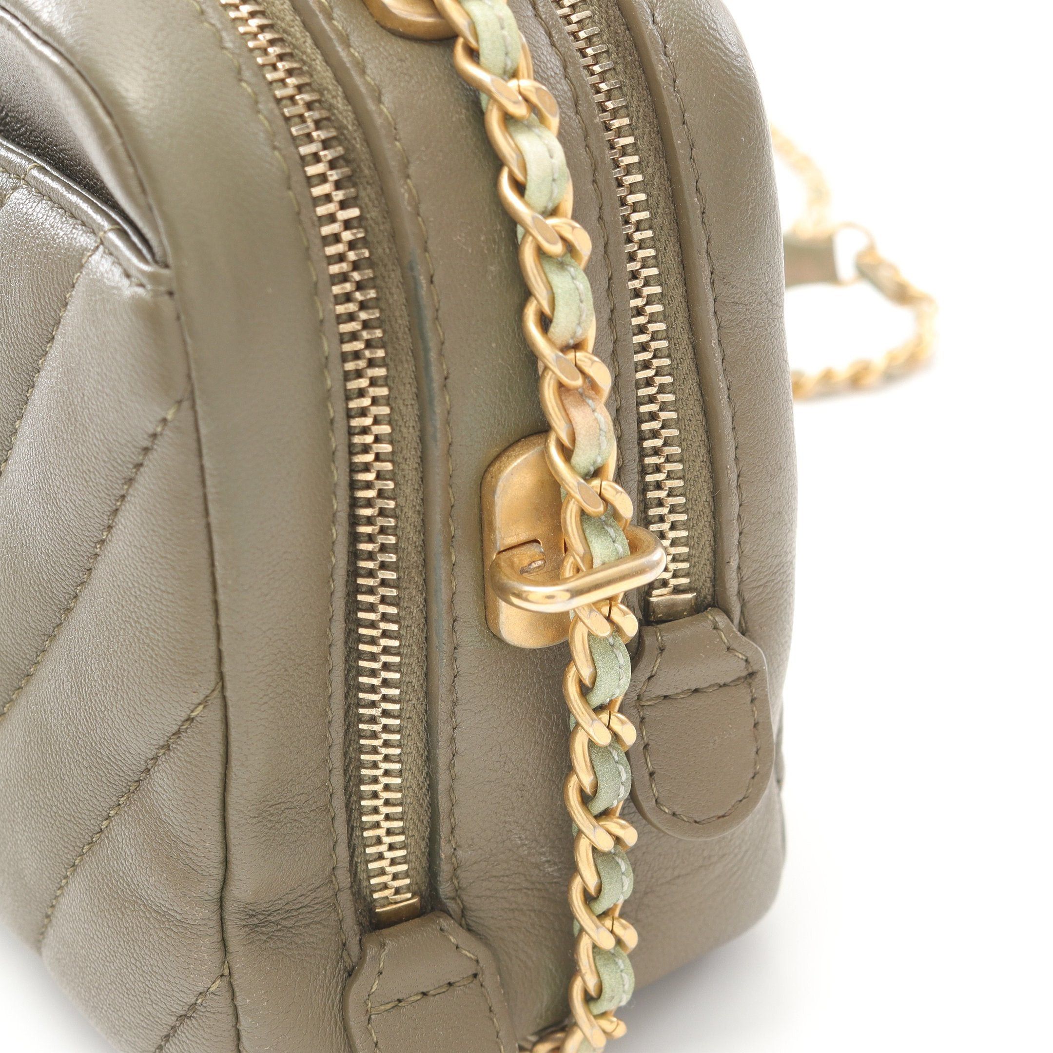 Chanel Chanel Chevron V-Stitch Chain Shoulder Bag Lambskin Khaki Green Gold Hardware Size ONE SIZE - 9 Thumbnail