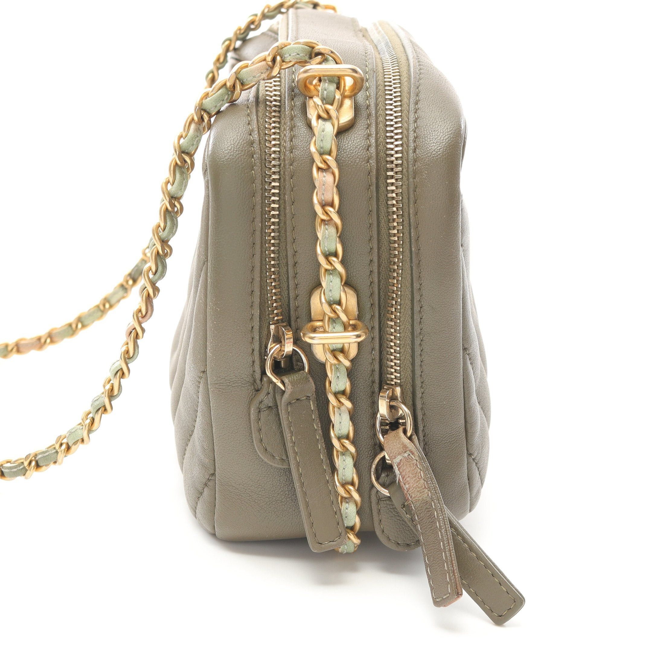 Chanel Chanel Chevron V-Stitch Chain Shoulder Bag Lambskin Khaki Green Gold Hardware Size ONE SIZE - 7 Thumbnail