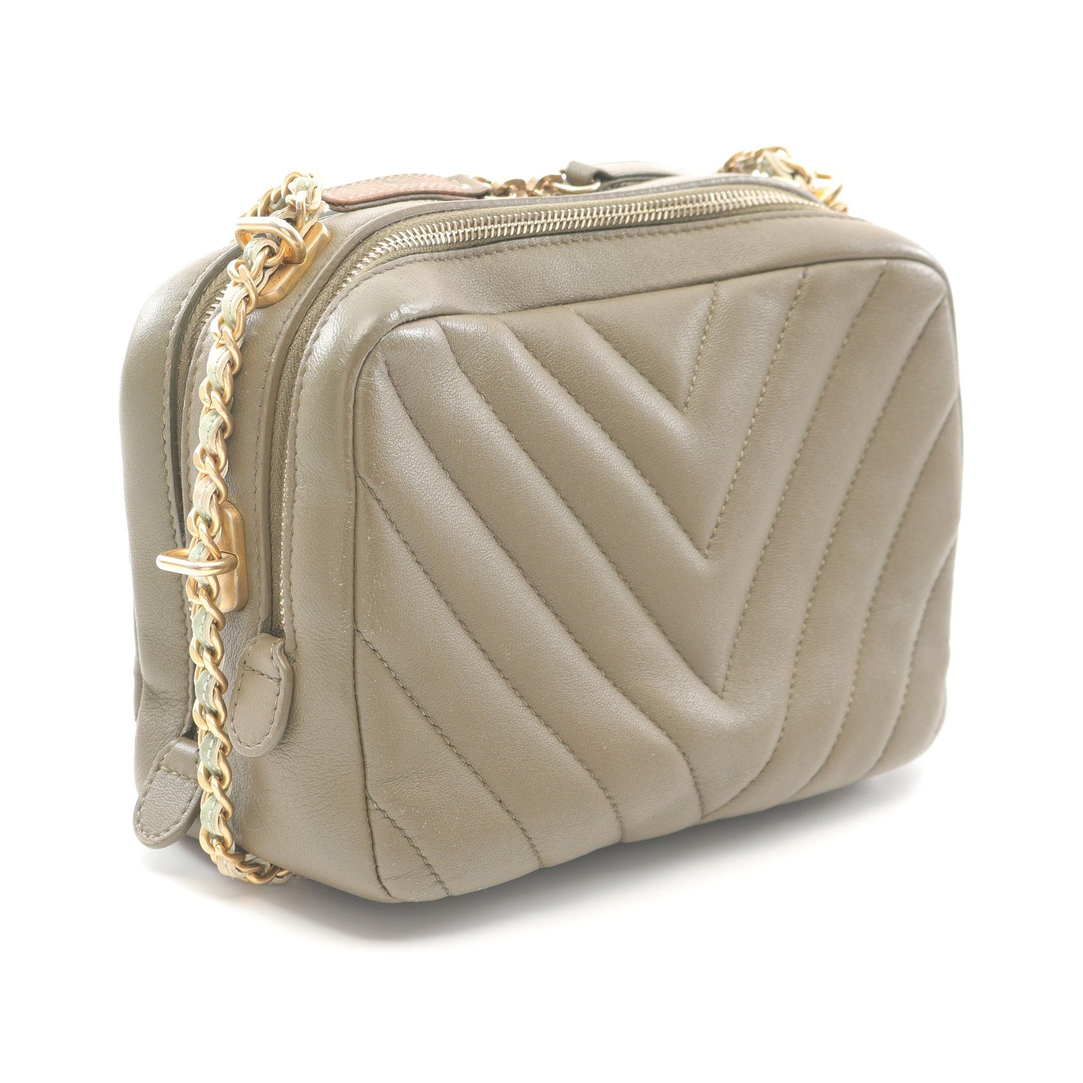 Chanel Chanel Chevron V-Stitch Chain Shoulder Bag Lambskin Khaki Green Gold Hardware Size ONE SIZE - 2 Thumbnail