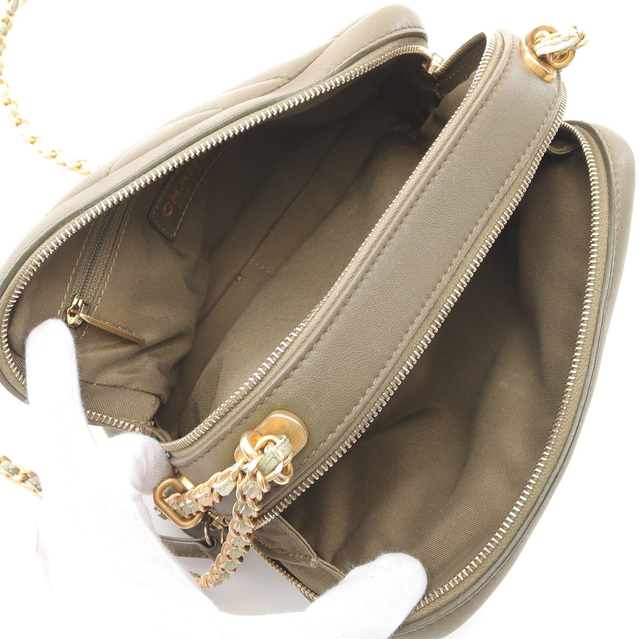 Chanel Chanel Chevron V-Stitch Chain Shoulder Bag Lambskin Khaki Green Gold Hardware Size ONE SIZE - 3 Thumbnail