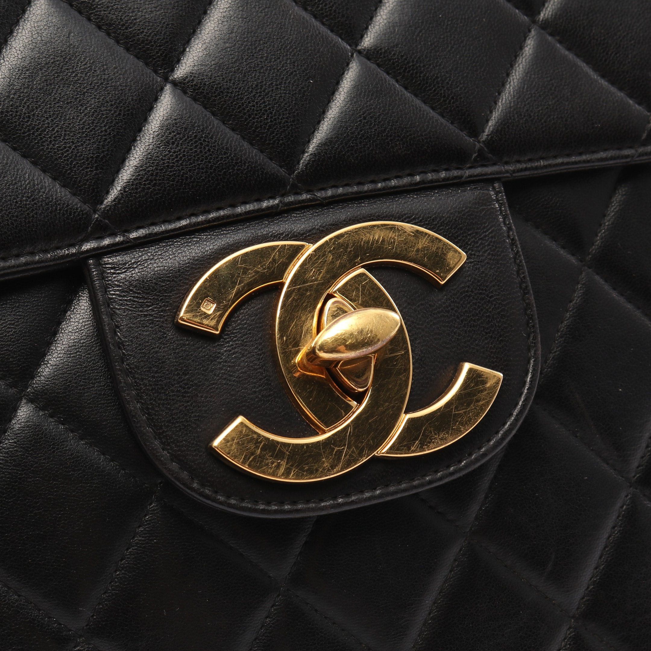 Chanel Chanel Decamatlassé 30 Single Flap Double Chain Shoulder Bag Lambskin Black Gold Hardware Size ONE SIZE - 9 Thumbnail