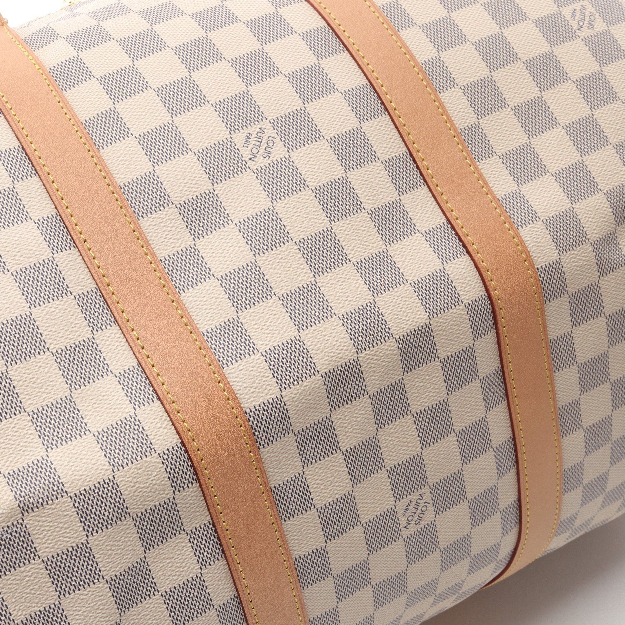 Louis Vuitton Louis Vuitton Keepall 55 Damier Azur Boston Bag Leather White Size ONE SIZE - 8 Thumbnail