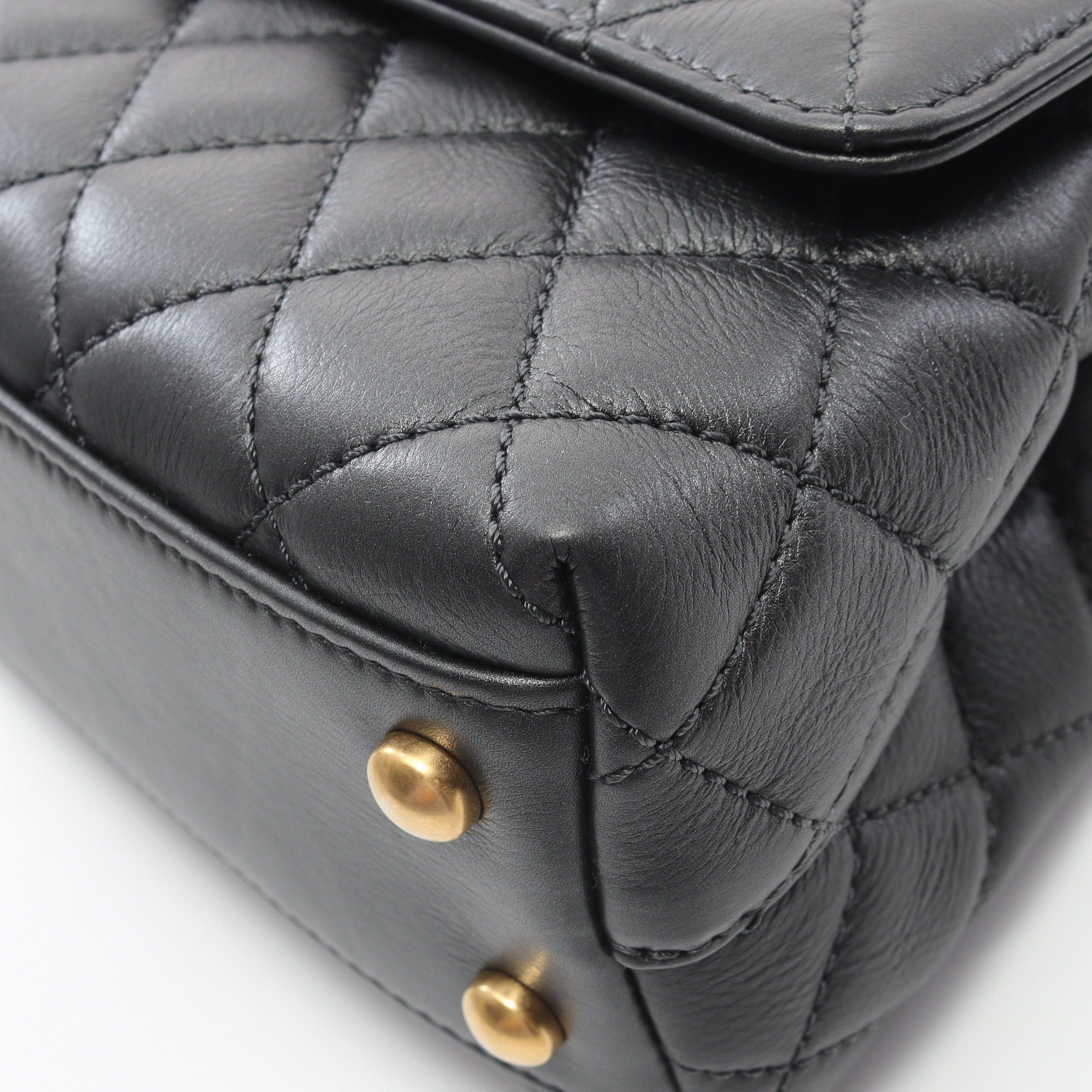 Chanel Chanel Coco Handle Flap Matelasse Handbag Lambskin Black Gold Hardware Size ONE SIZE - 10 Thumbnail