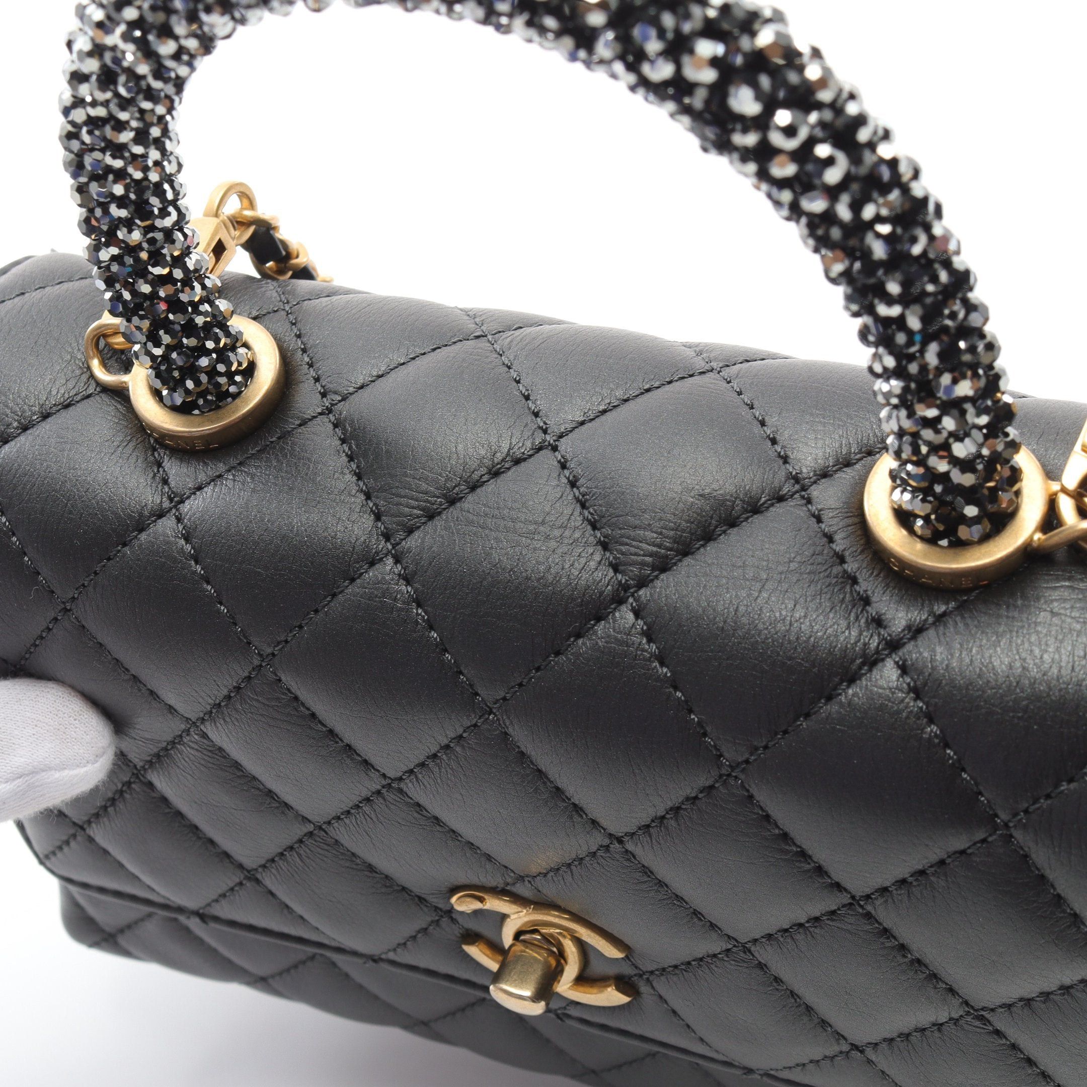 Chanel Chanel Coco Handle Flap Matelasse Handbag Lambskin Black Gold Hardware Size ONE SIZE - 6 Thumbnail