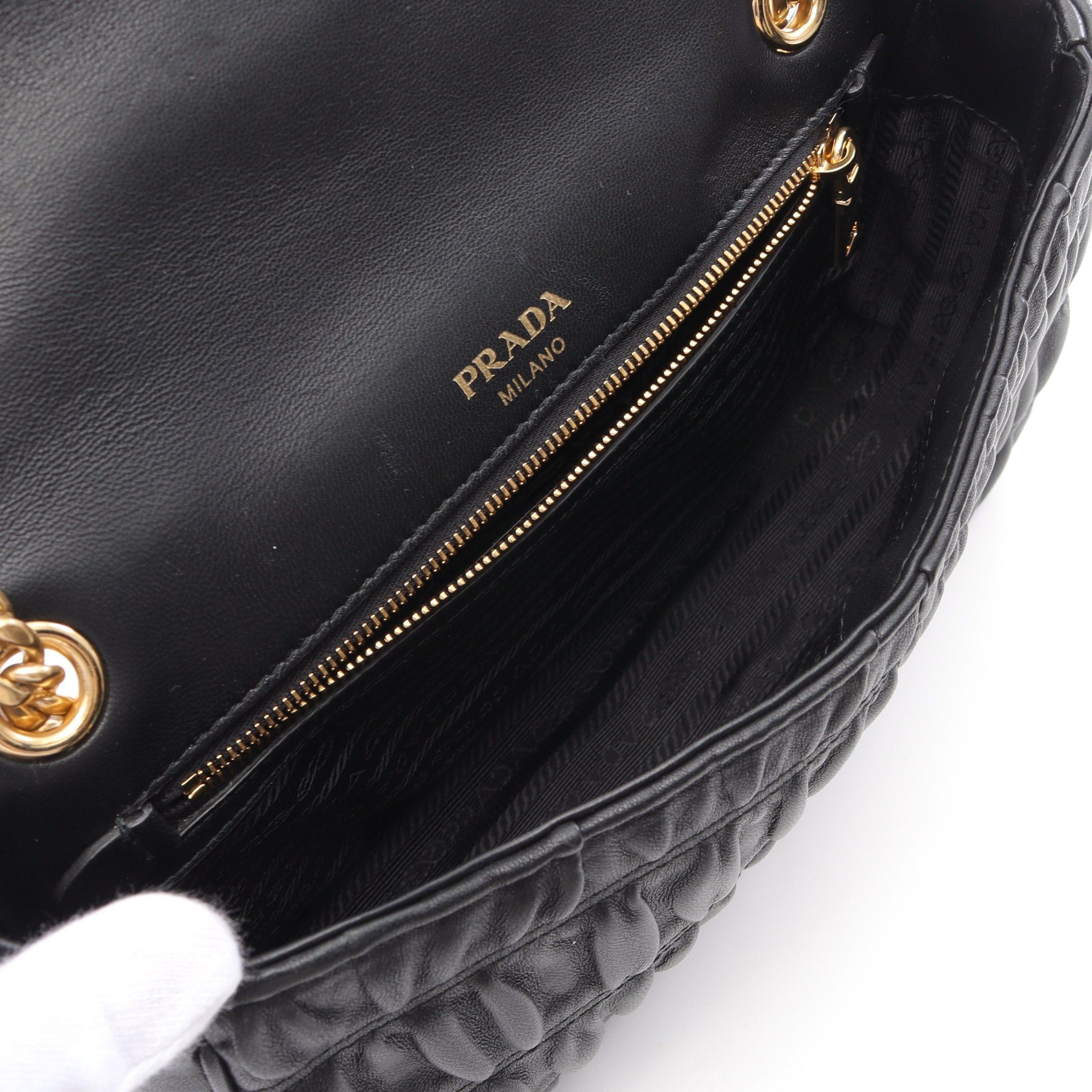 Prada Prada Nappa Double Chain Shoulder Bag Leather Black Size ONE SIZE - 3 Thumbnail
