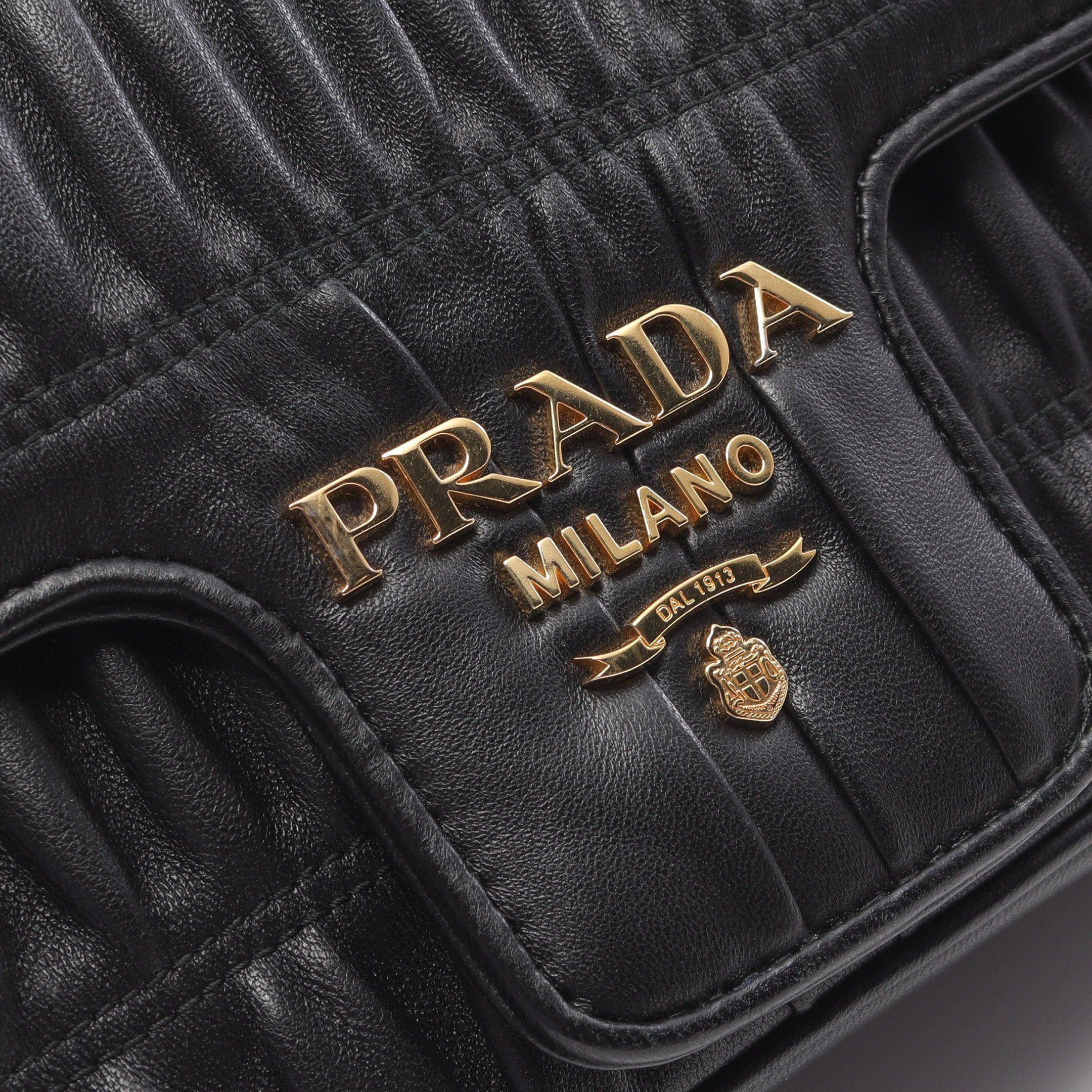 Prada Prada Nappa Double Chain Shoulder Bag Leather Black Size ONE SIZE - 9 Thumbnail