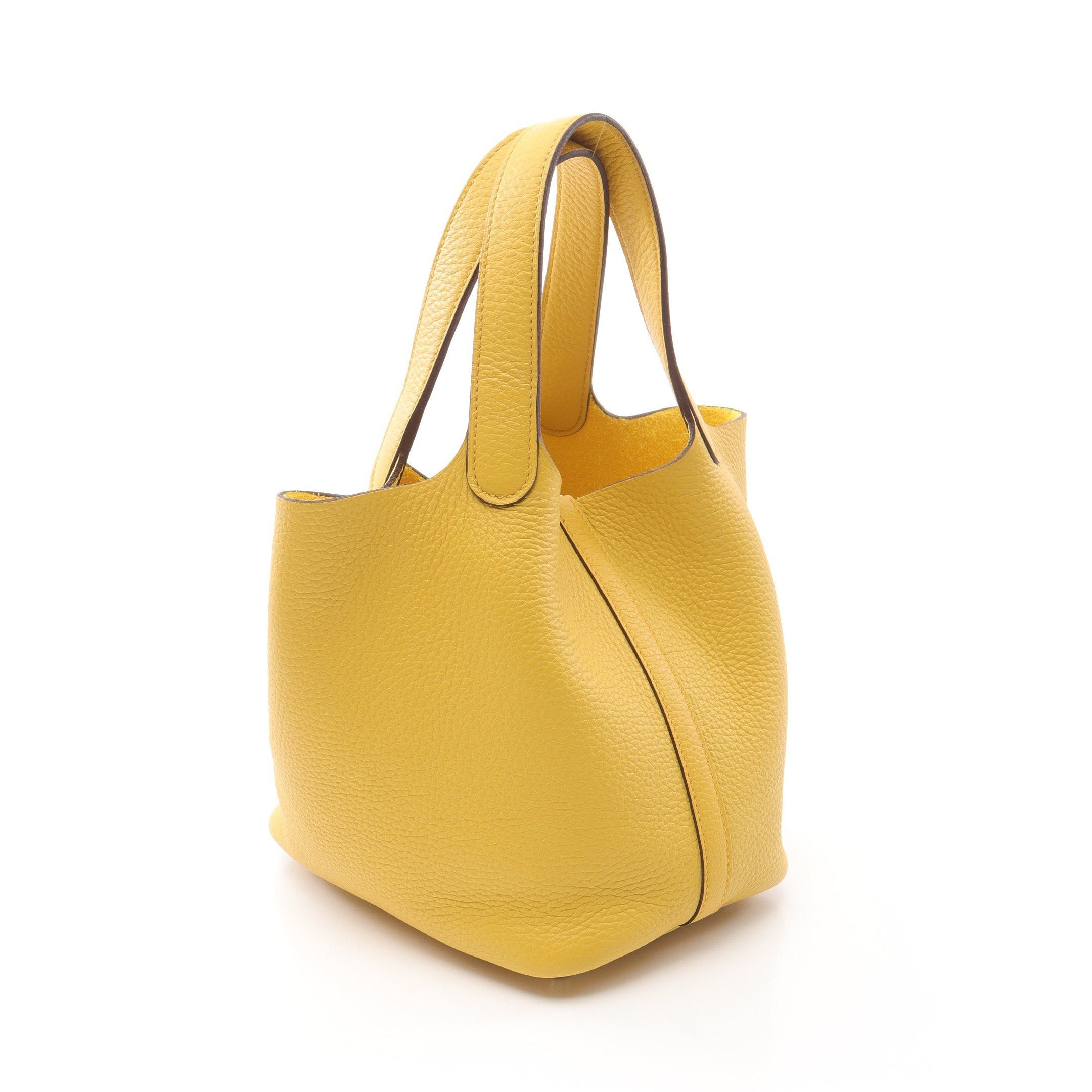 Hermes Hermes Picotan Lock Pm Sun Handbag Clemence Leather Yellow Silver Hardware Double Engraved Size ONE SIZE - 2 Thumbnail