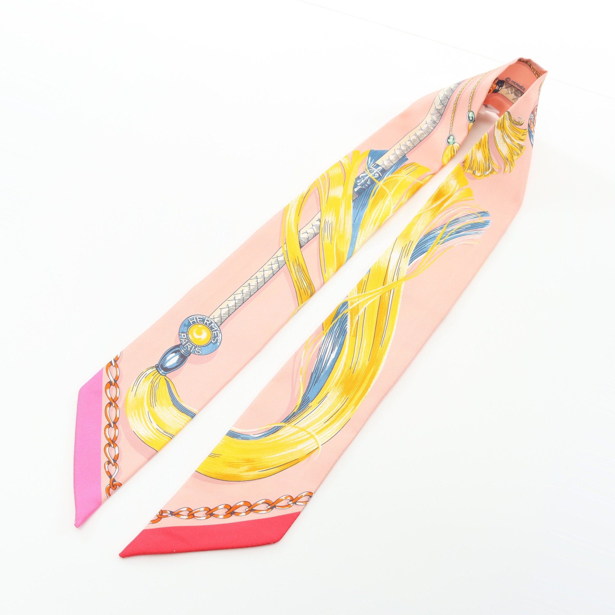 Hermes Hermes Twilly Caval Cades Ribbon Scarf Silk Pink Multicolor Size ONE SIZE - 4 Thumbnail