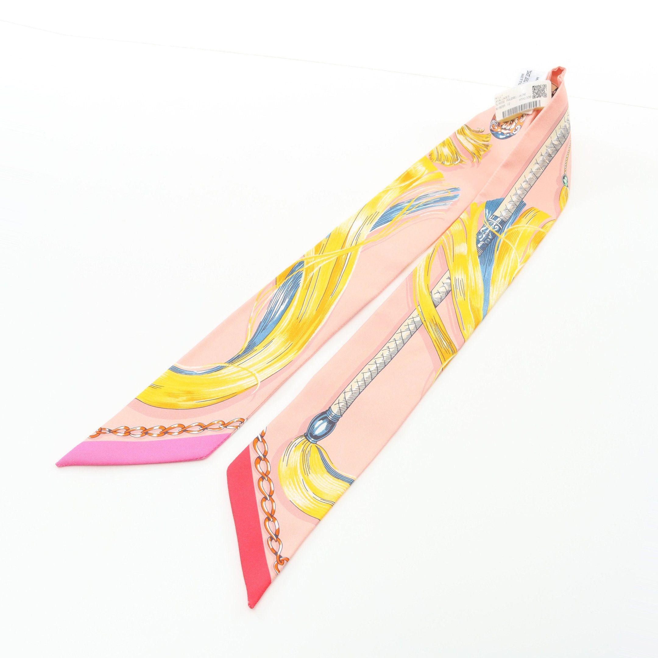 Hermes Hermes Twilly Caval Cades Ribbon Scarf Silk Pink Multicolor Size ONE SIZE - 5 Thumbnail