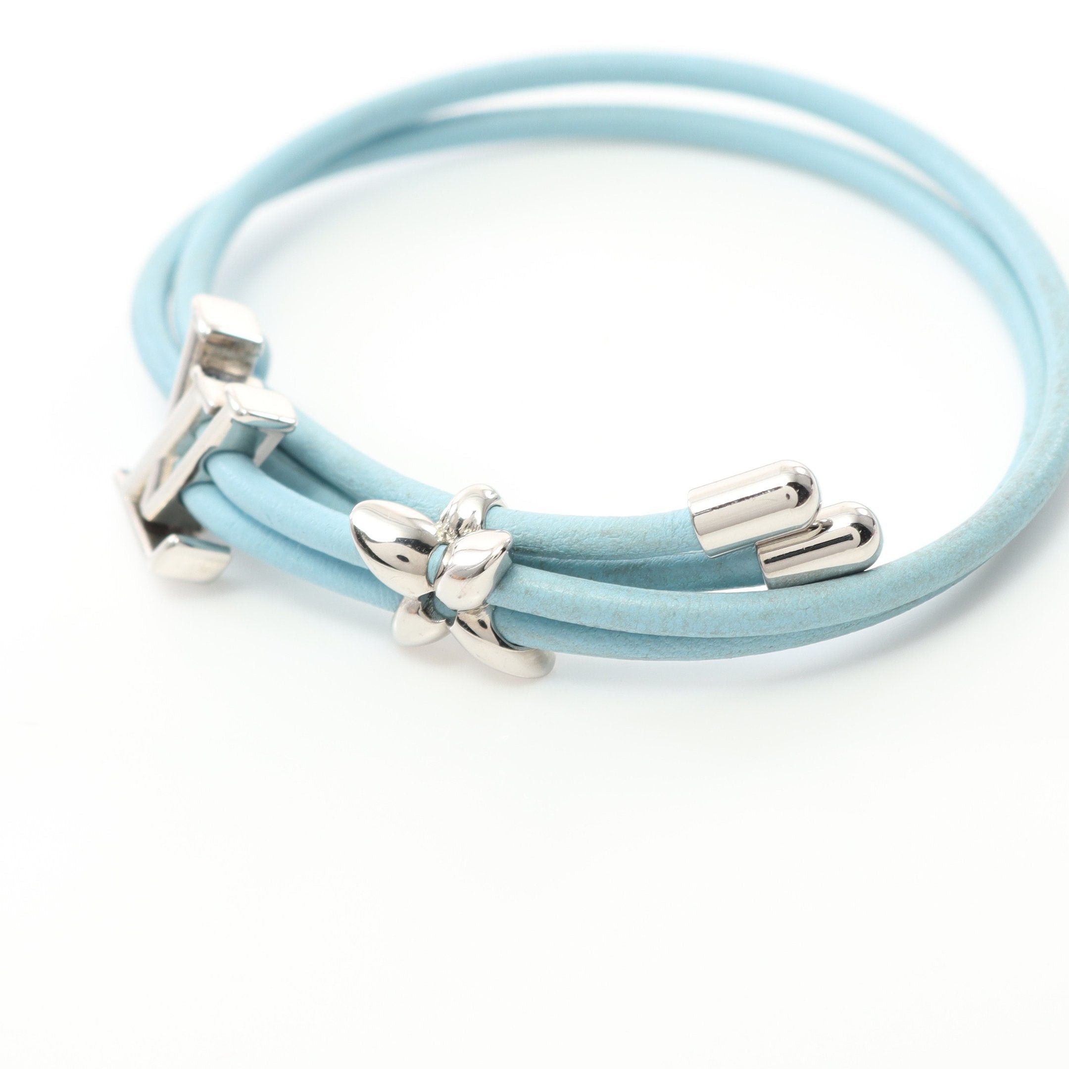Louis Vuitton Louis Vuitton Lv Bloom Bracelet Leather Light Blue Silver Size ONE SIZE - 3 Thumbnail