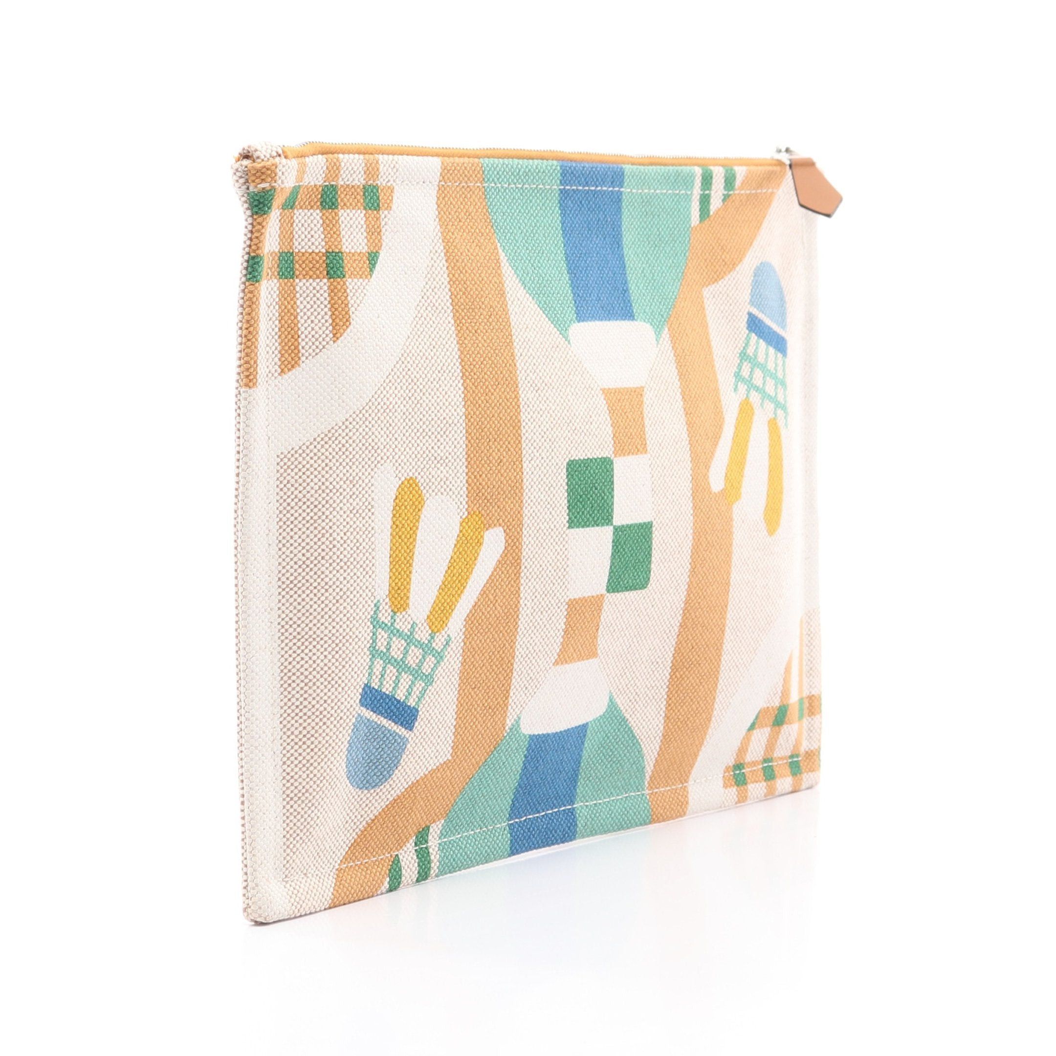 Hermes Hermes Balles Au Bond Flat Pouch Toile Ash Leather White Light Brown Multicolor Silver Hardware Size ONE SIZE - 2 Thumbnail
