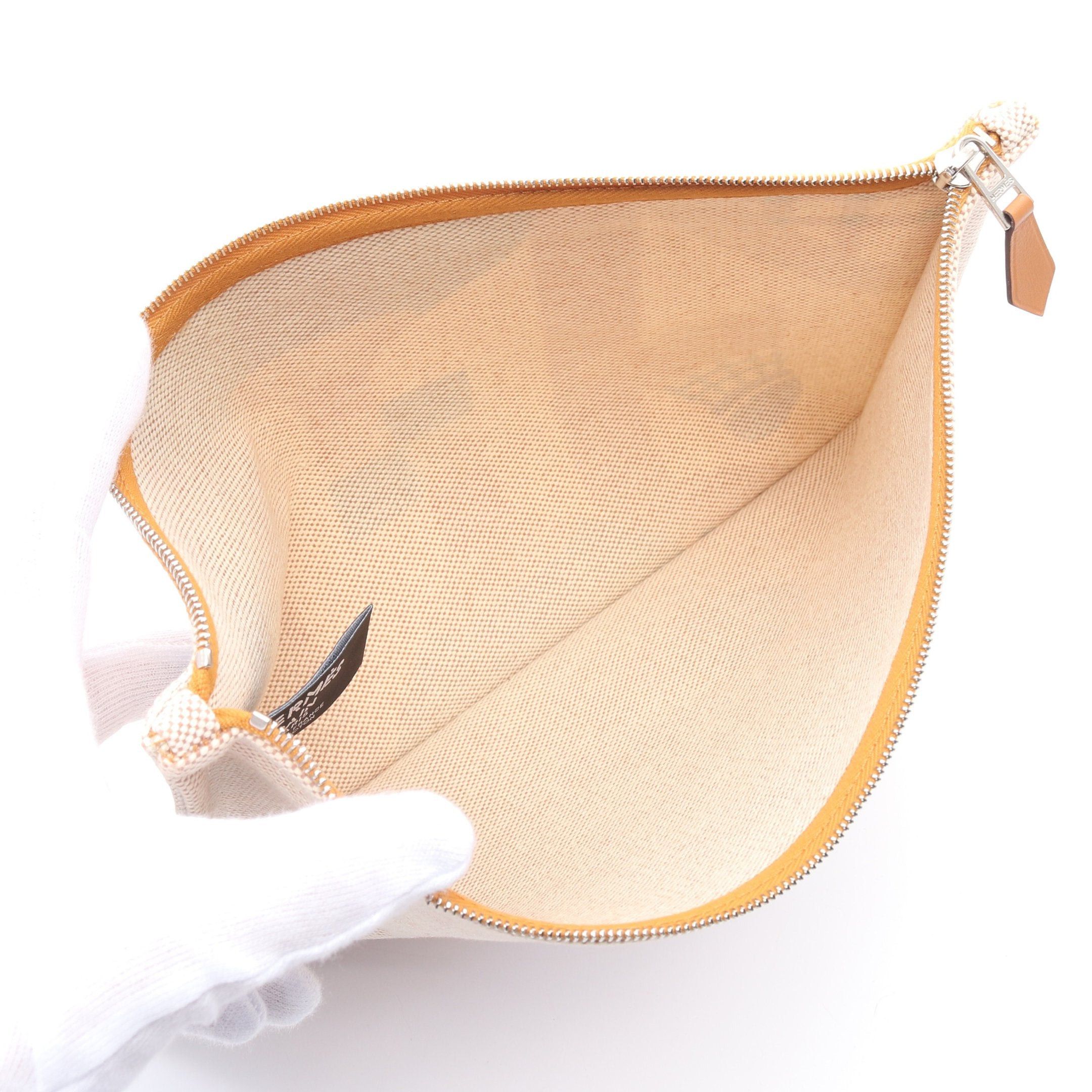 Hermes Hermes Balles Au Bond Flat Pouch Toile Ash Leather White Light Brown Multicolor Silver Hardware Size ONE SIZE - 3 Thumbnail