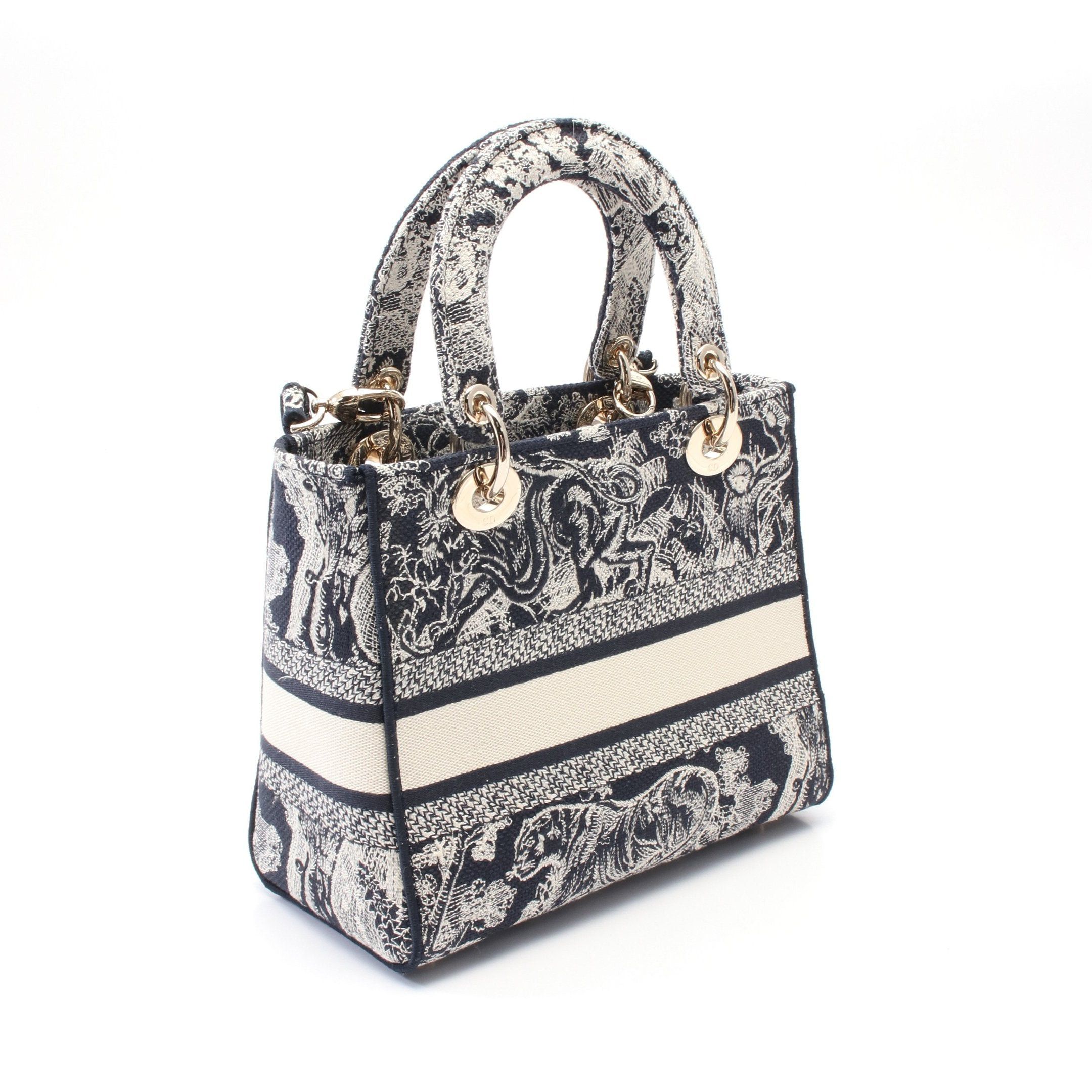 Dior Dior Lady Medium Handbag Canvas Navy Off White Size ONE SIZE - 2 Thumbnail