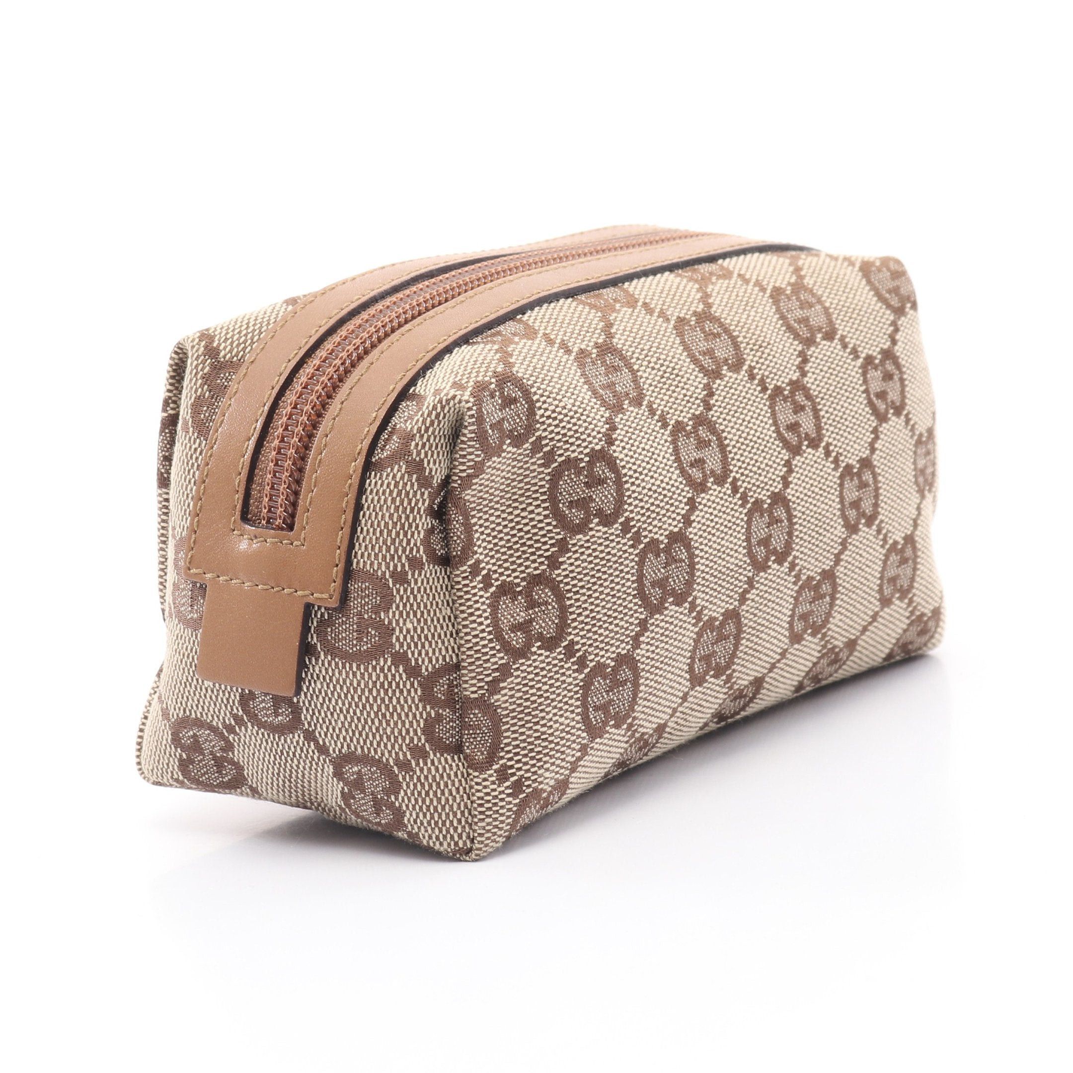 Gucci Gucci Gg Canvas Pouch Leather Beige Brown Size ONE SIZE - 2 Thumbnail