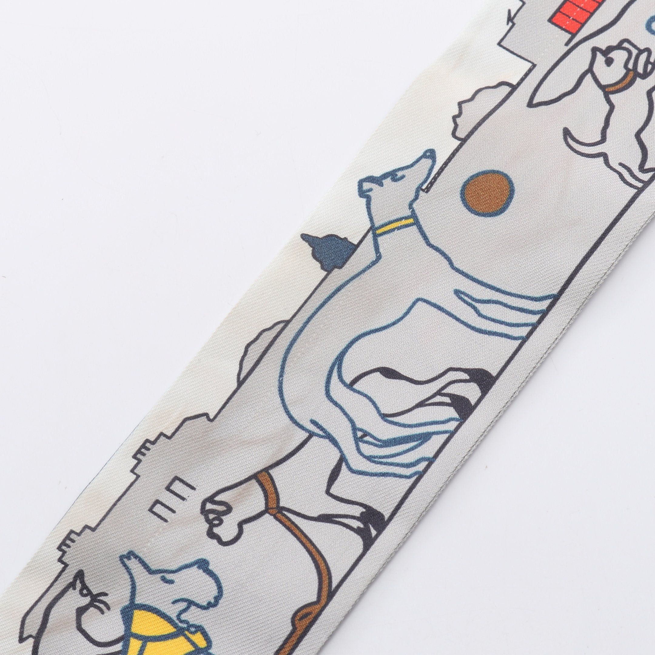 Hermes Hermes Twilly Parisian Dog Scarf Silk Gray Multicolor Size ONE SIZE - 5 Thumbnail