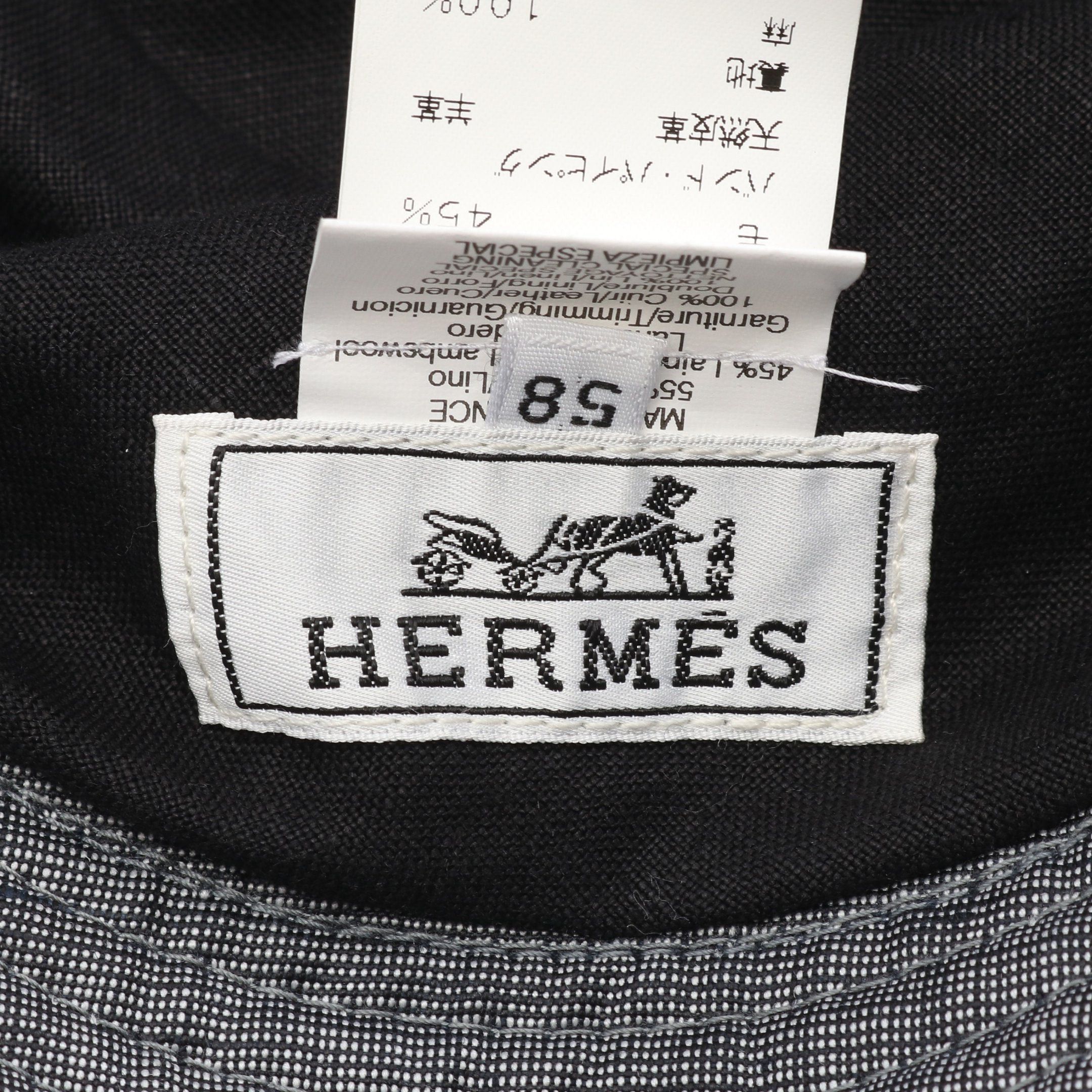 Hermes Hermes Bucket Hat Linen Wool Leather Gray Ivory Size ONE SIZE - 4 Thumbnail