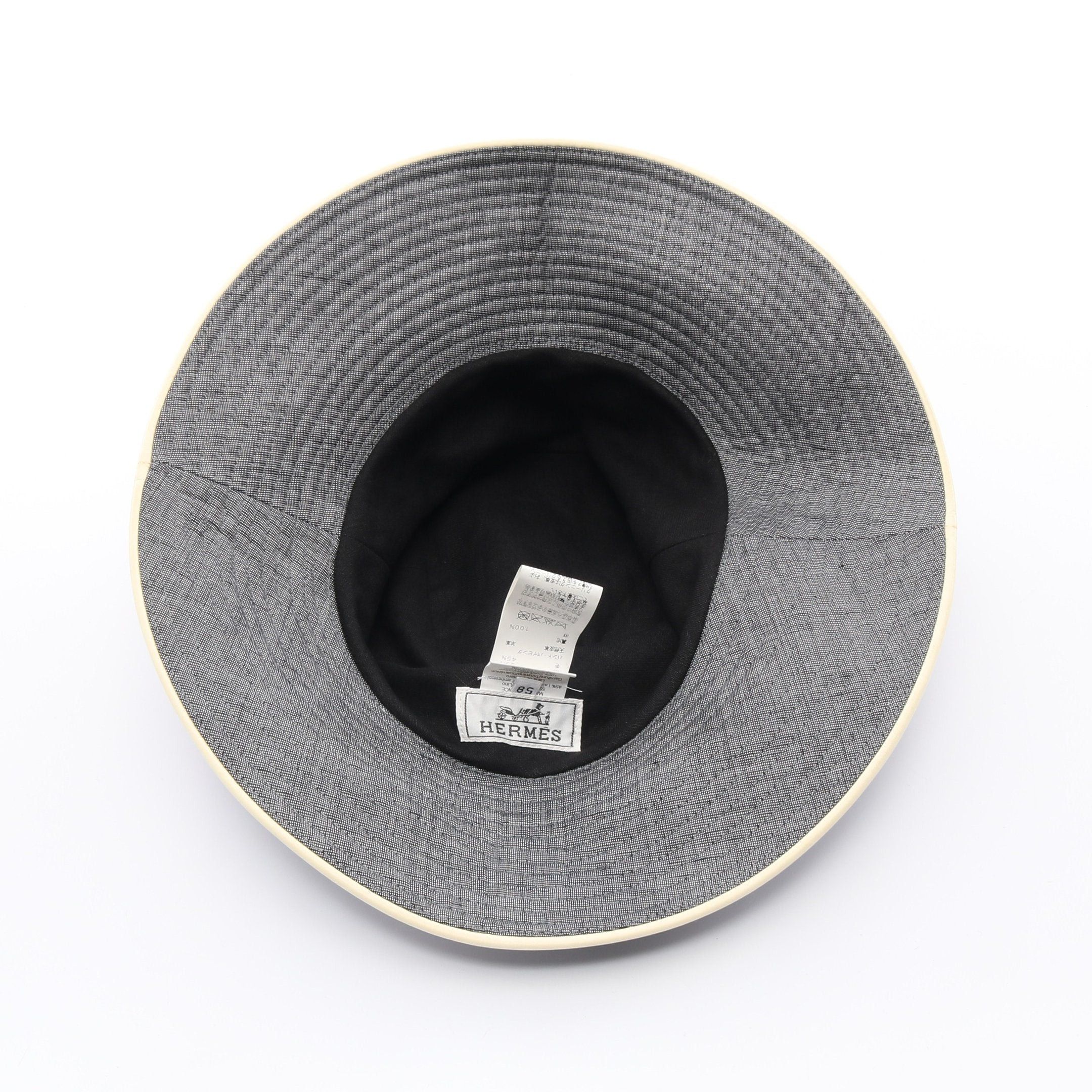 Hermes Hermes Bucket Hat Linen Wool Leather Gray Ivory Size ONE SIZE - 3 Thumbnail