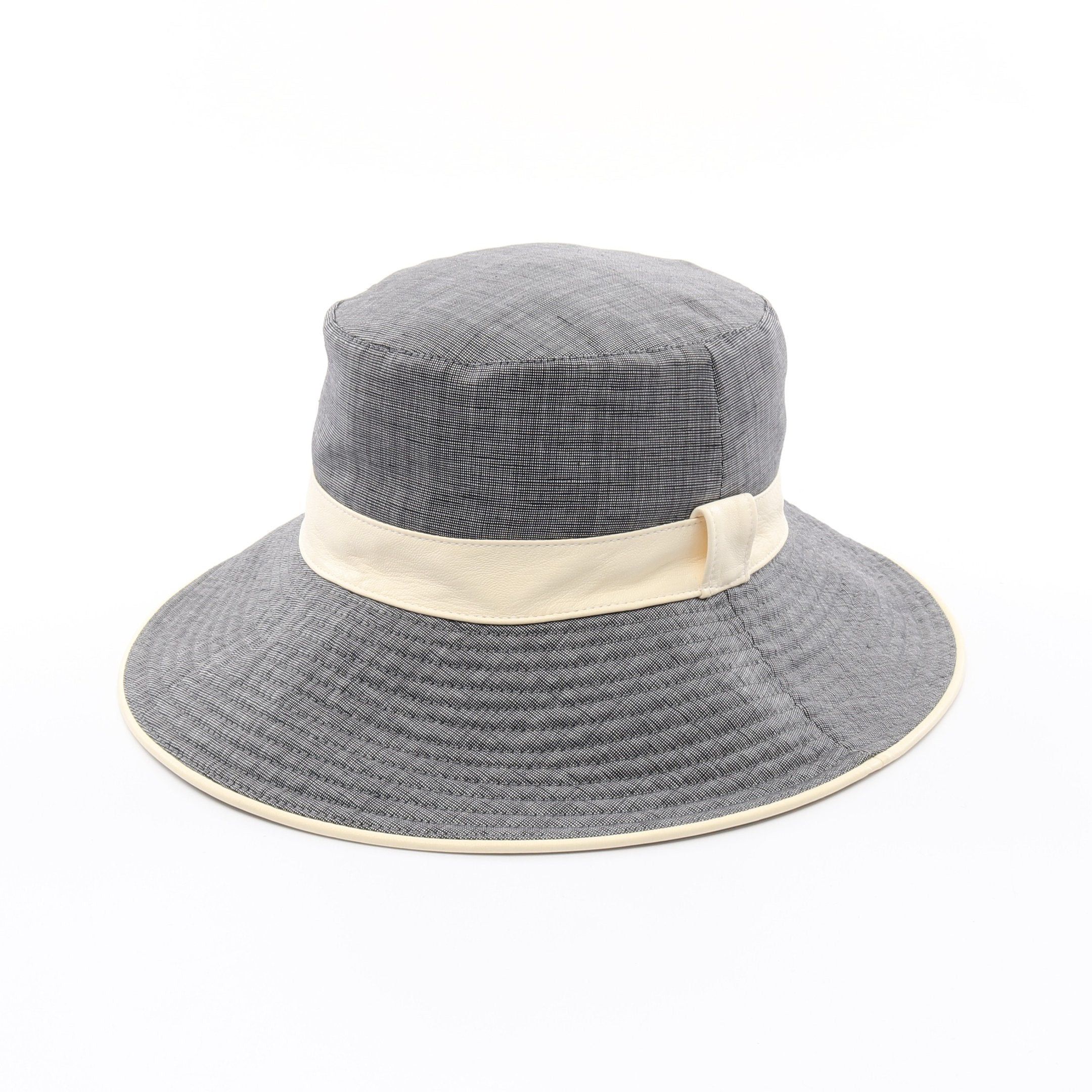Hermes Hermes Bucket Hat Linen Wool Leather Gray Ivory Size ONE SIZE - 2 Thumbnail