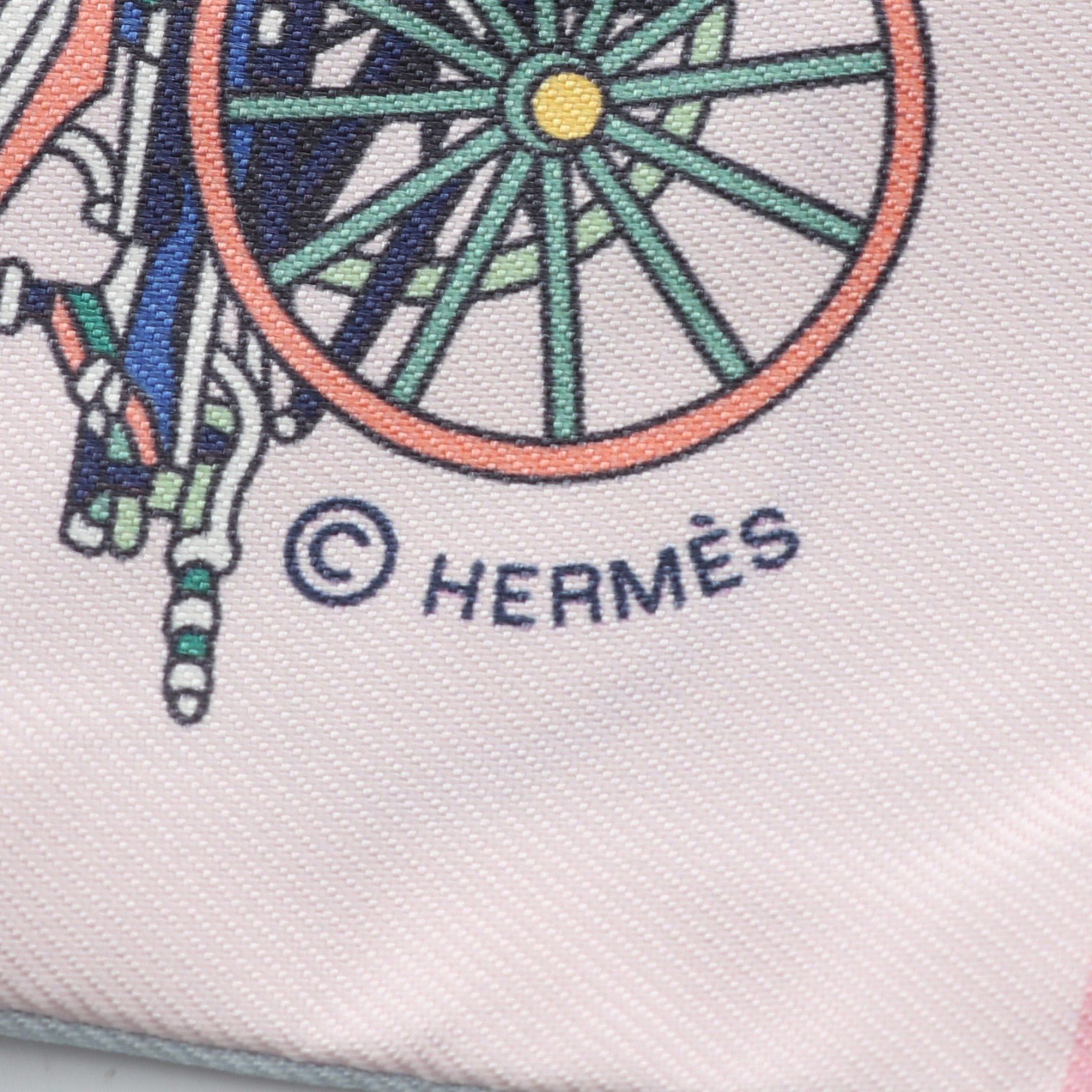 Hermes Hermes Twilly Voitures Exquises Scarf Silk Pink Light Blue Multicolor Size ONE SIZE - 2 Thumbnail