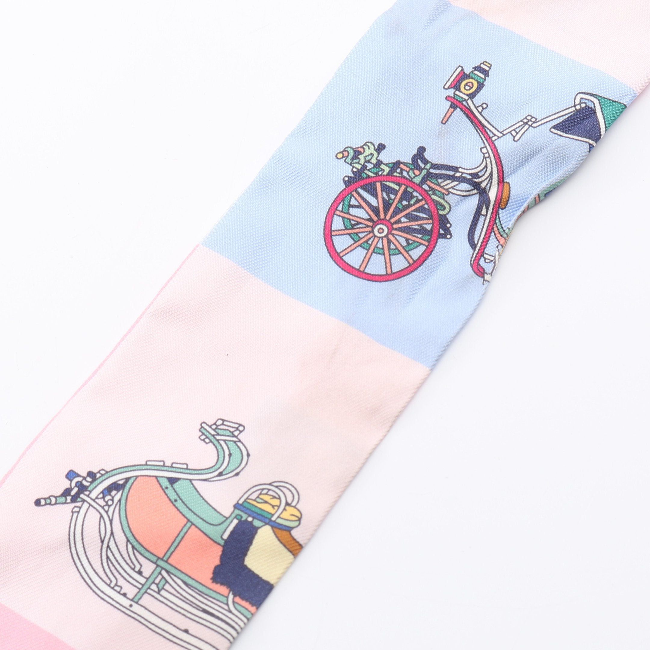 Hermes Hermes Twilly Voitures Exquises Scarf Silk Pink Light Blue Multicolor Size ONE SIZE - 6 Thumbnail