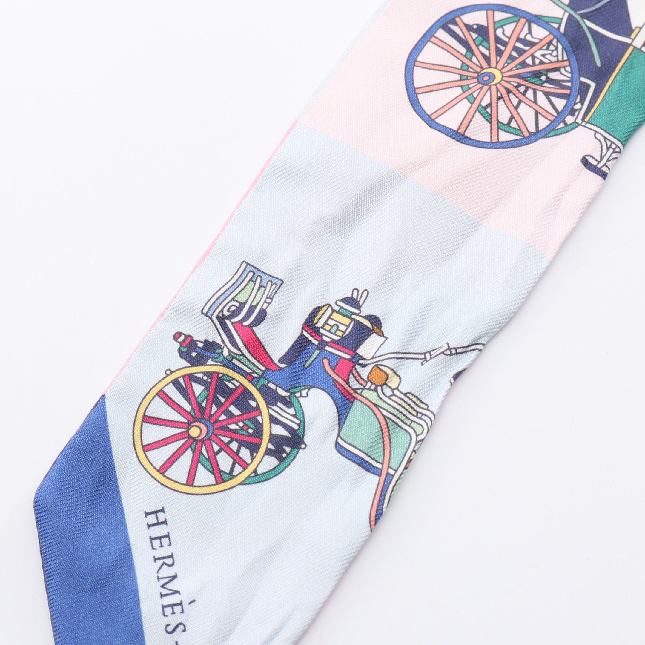 Hermes Hermes Twilly Voitures Exquises Scarf Silk Pink Light Blue Multicolor Size ONE SIZE - 7 Thumbnail