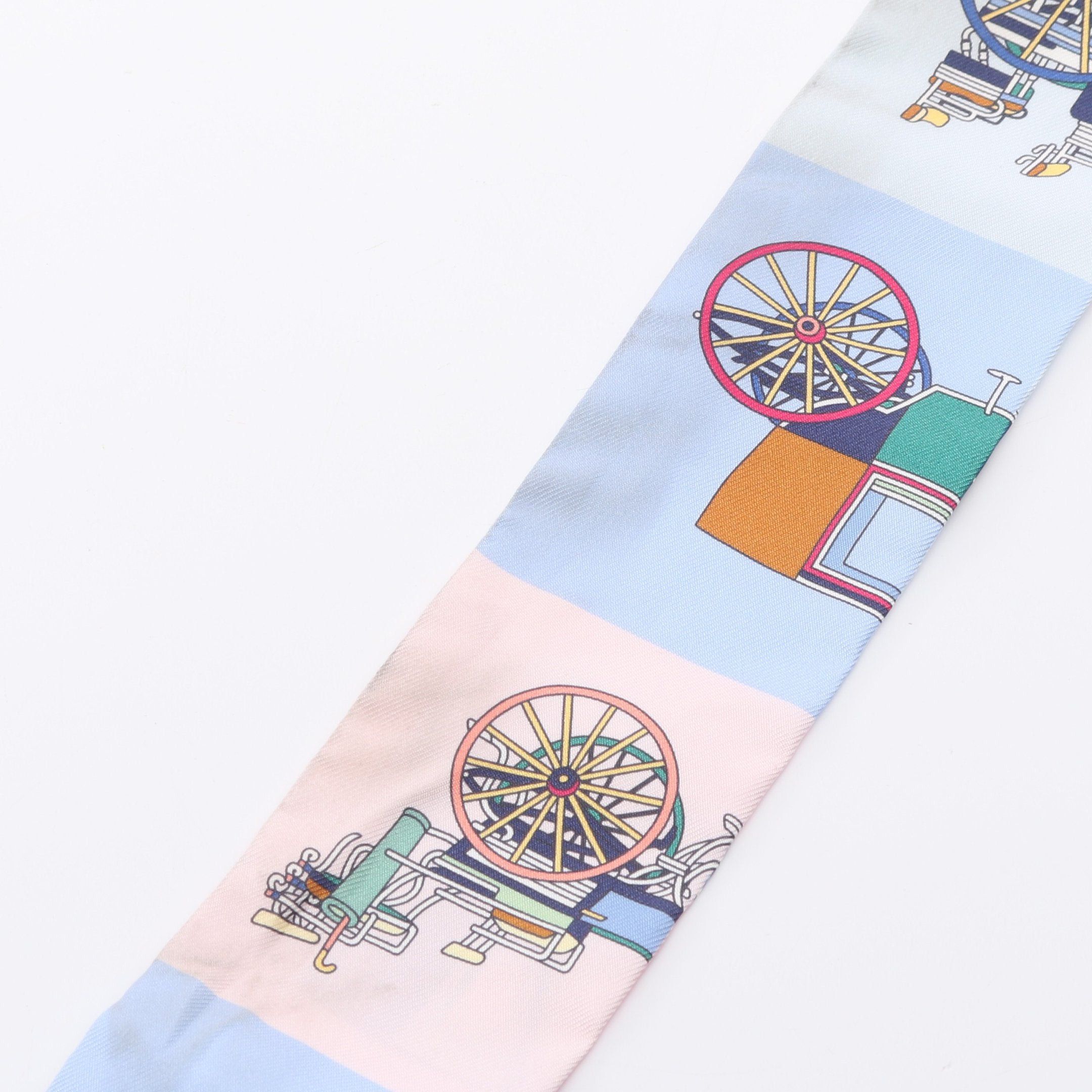 Hermes Hermes Twilly Voitures Exquises Scarf Silk Pink Light Blue Multicolor Size ONE SIZE - 5 Thumbnail