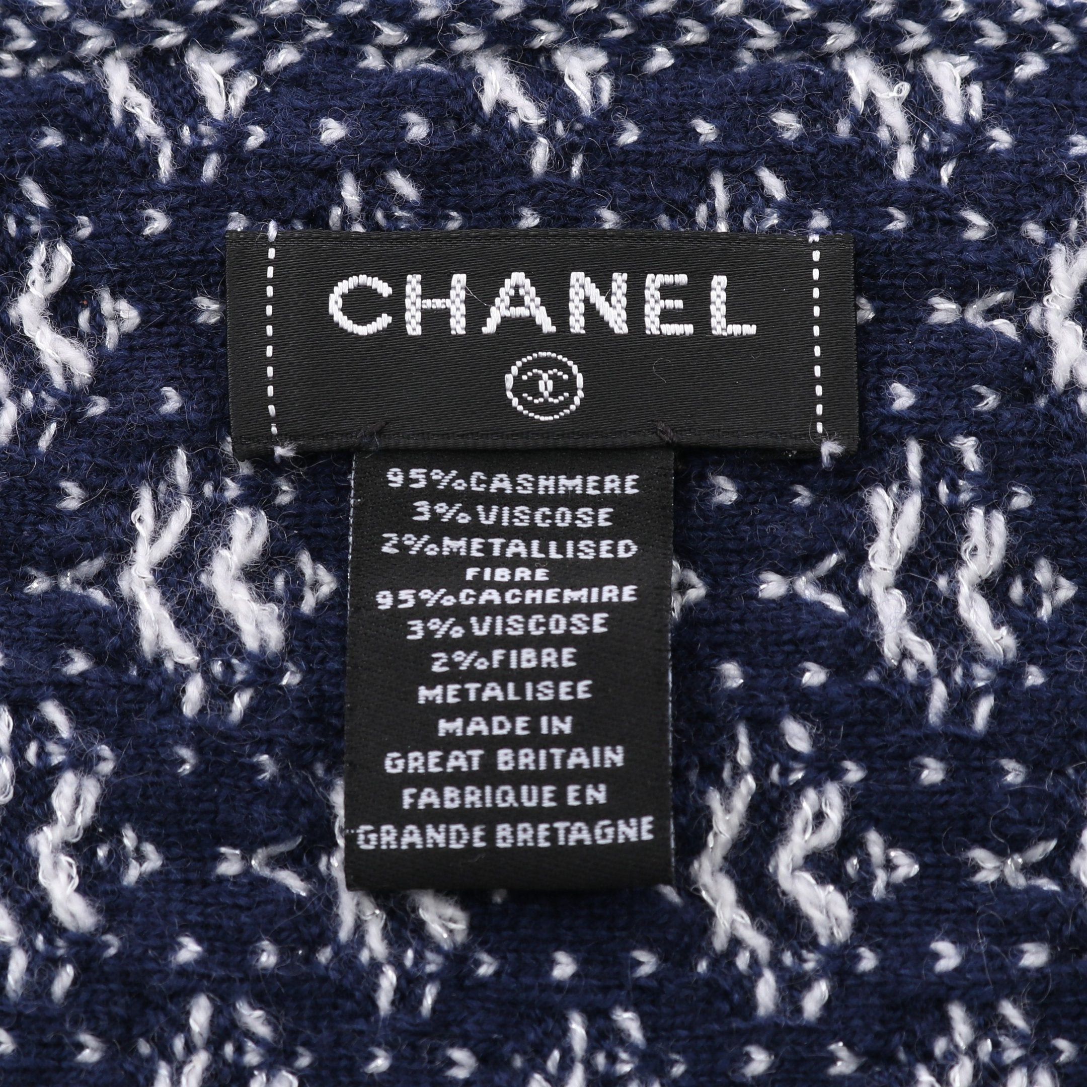 Chanel Chanel Scarf All-Over Pattern Rame Cashmere Navy White Size ONE SIZE - 2 Thumbnail