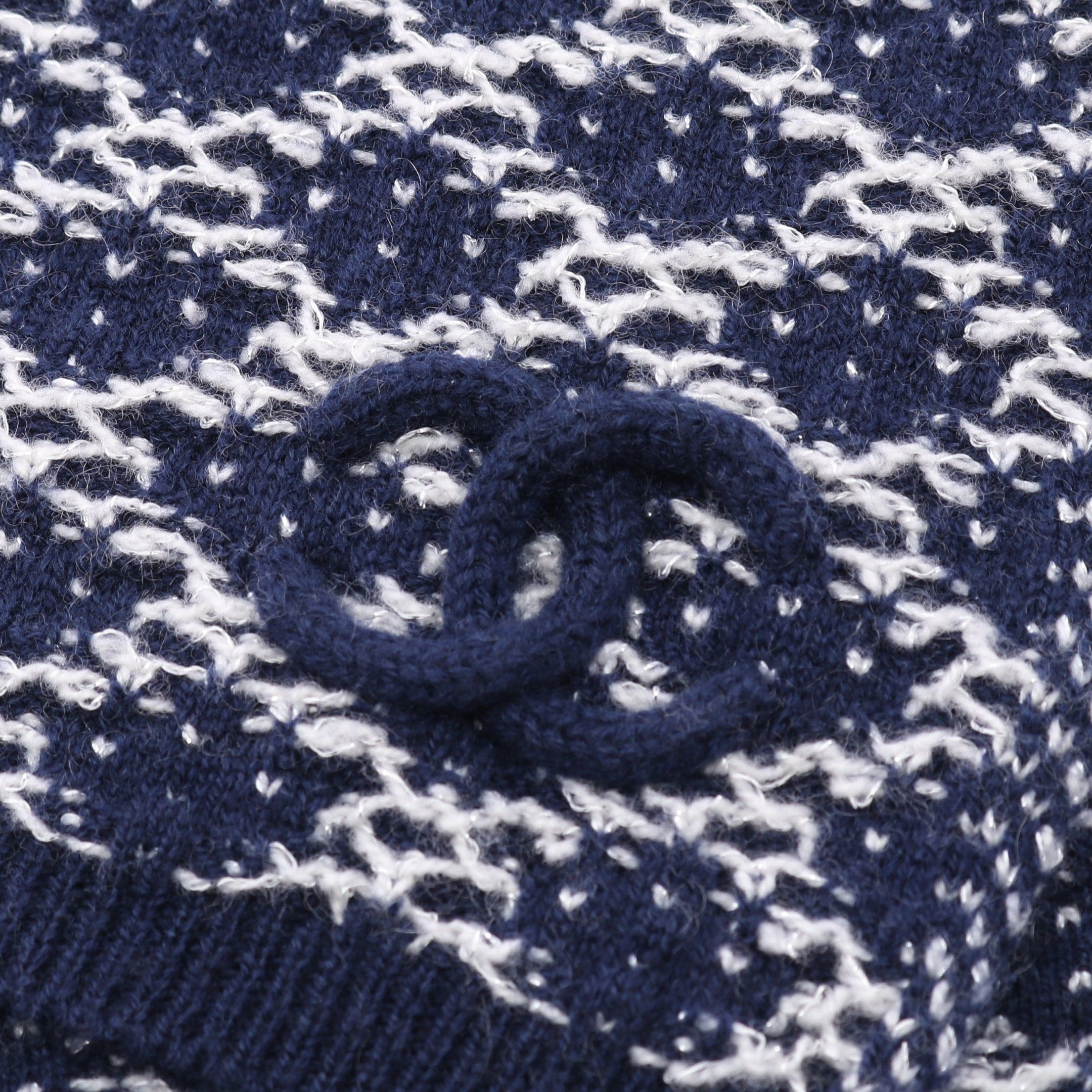 Chanel Chanel Scarf All-Over Pattern Rame Cashmere Navy White Size ONE SIZE - 4 Thumbnail