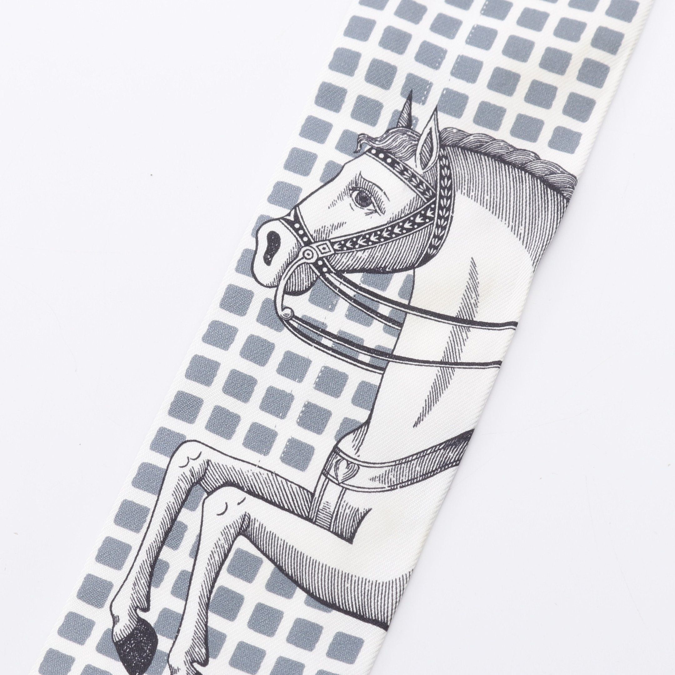 Hermes Hermes Twilly Cavalier En Formes Scarf Silk White Gray Navy Size ONE SIZE - 6 Thumbnail