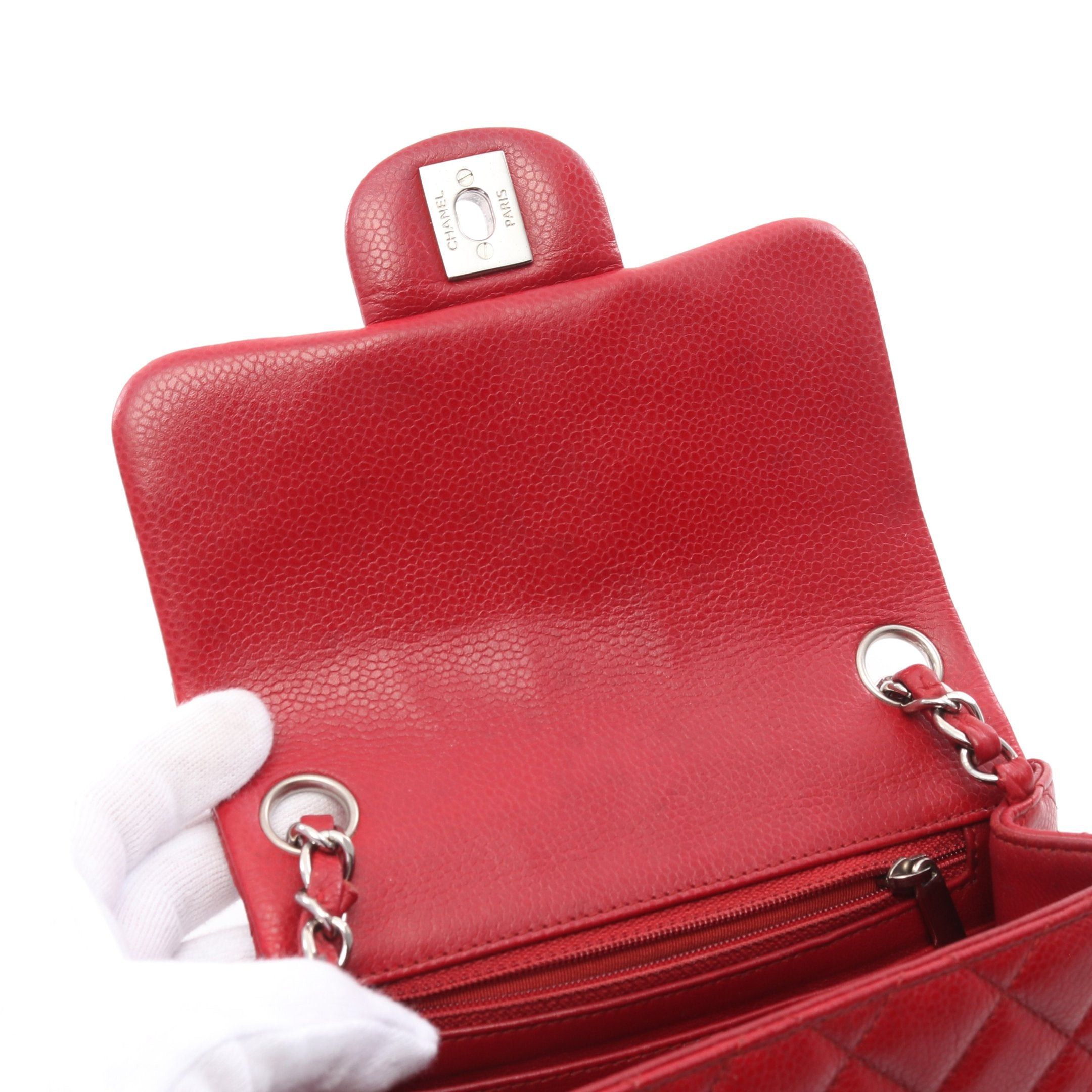 Chanel Chanel Mini Matelasse Chain Shoulder Bag Caviar Skin Red Silver Hardware Size ONE SIZE - 7 Thumbnail