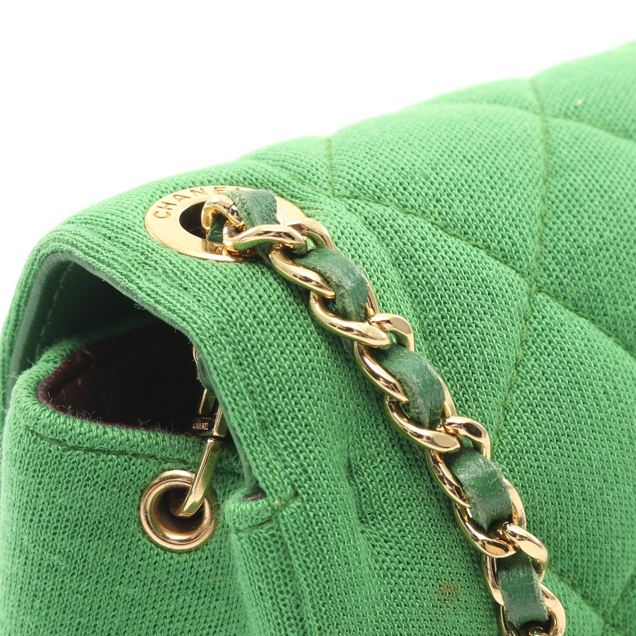 Chanel Chanel Matelasse Single Flap Chain Shoulder Bag Cotton Jersey Leather Green Gold Hardware Size ONE SIZE - 7 Thumbnail