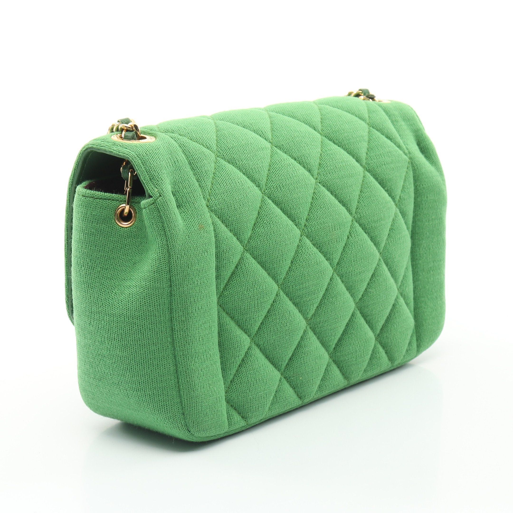 Chanel Chanel Matelasse Single Flap Chain Shoulder Bag Cotton Jersey Leather Green Gold Hardware Size ONE SIZE - 2 Thumbnail