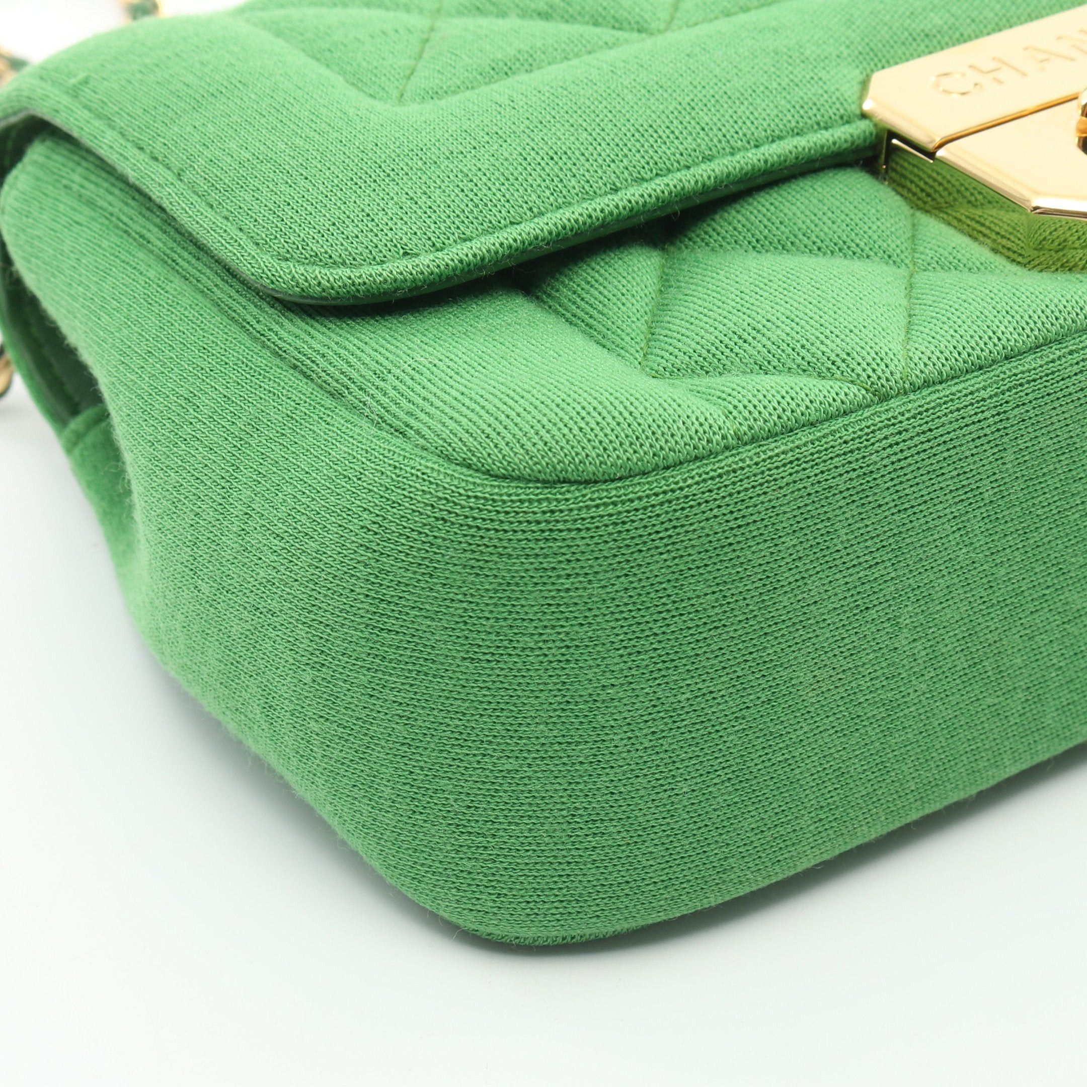 Chanel Chanel Matelasse Single Flap Chain Shoulder Bag Cotton Jersey Leather Green Gold Hardware Size ONE SIZE - 6 Thumbnail