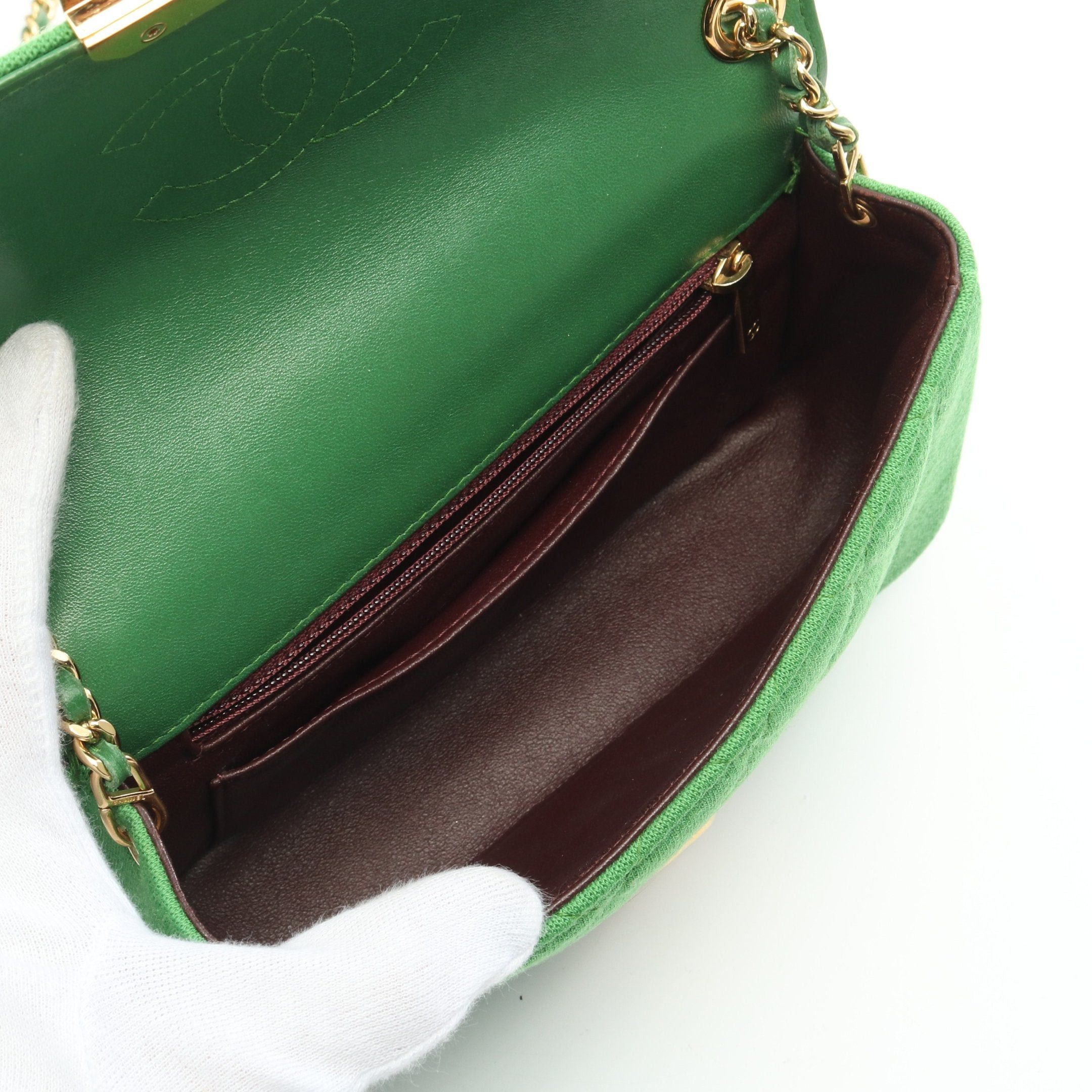 Chanel Chanel Matelasse Single Flap Chain Shoulder Bag Cotton Jersey Leather Green Gold Hardware Size ONE SIZE - 3 Thumbnail