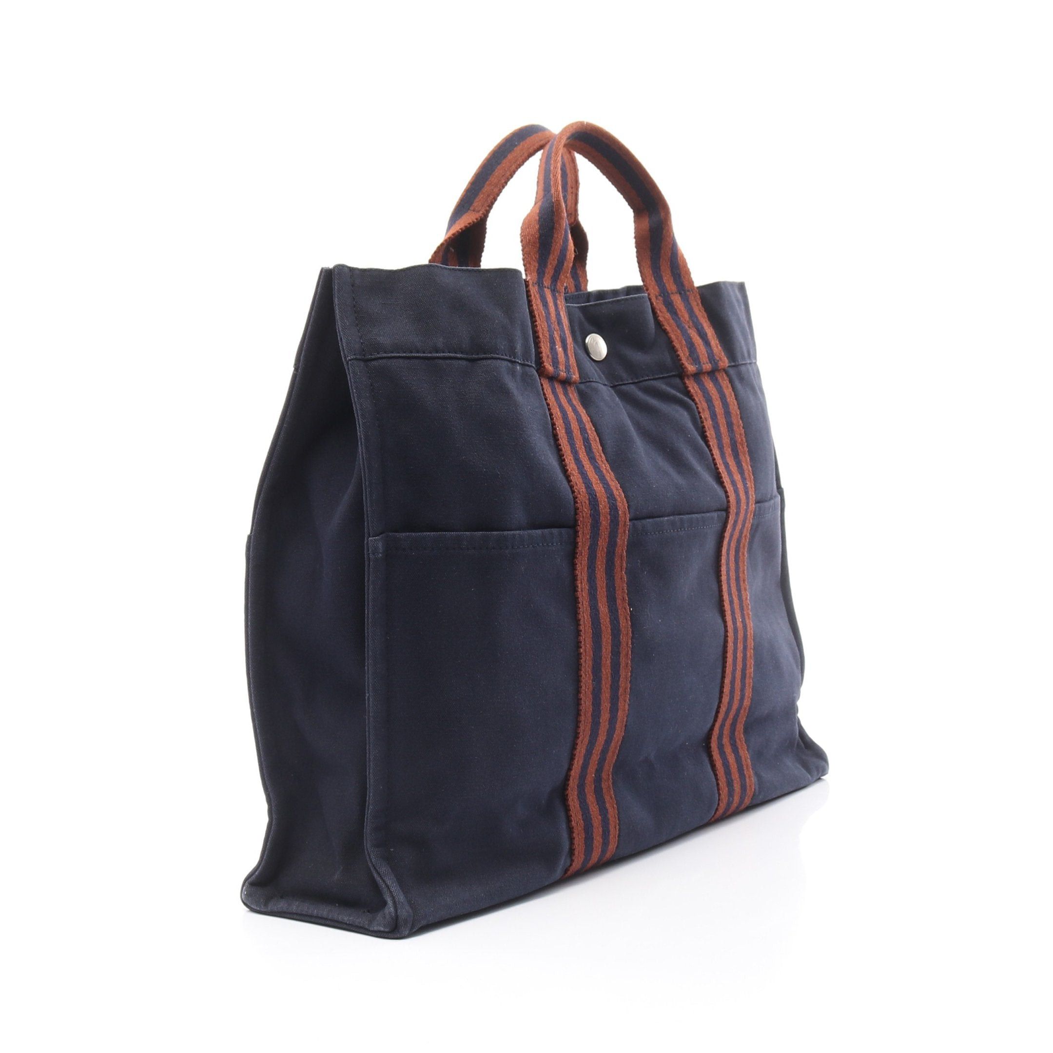 Hermes Hermes Fool Toe Mm Handbag Tote Bag Canvas Navy Brown Silver Hardware Size ONE SIZE - 2 Thumbnail