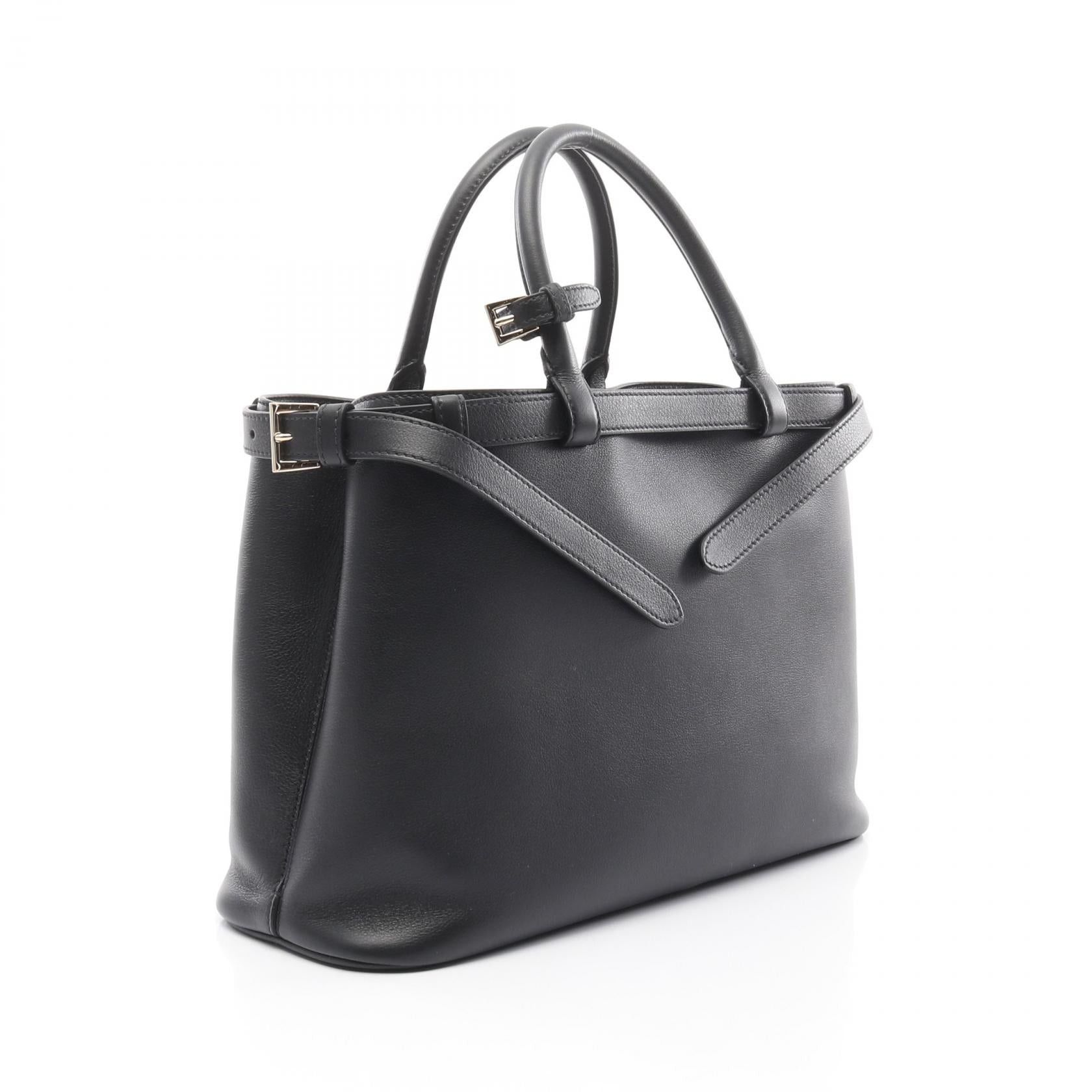 Prada Prada Double Buckle Belt Medium Handbag Leather Black Size ONE SIZE - 2 Thumbnail
