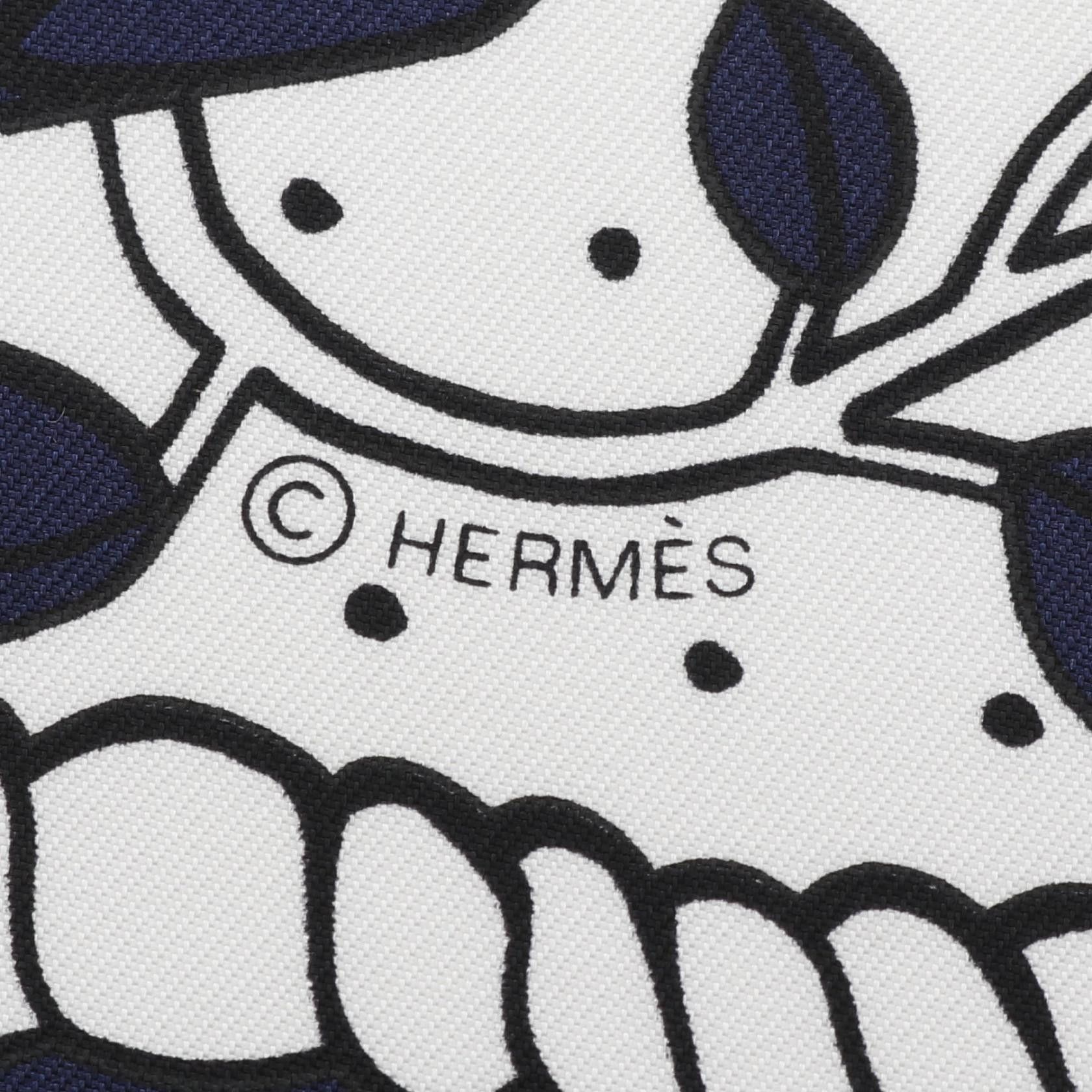Hermes Hermes Carres 55 Silk Bandana Animaux Scarf Navy White Size ONE SIZE - 2 Thumbnail