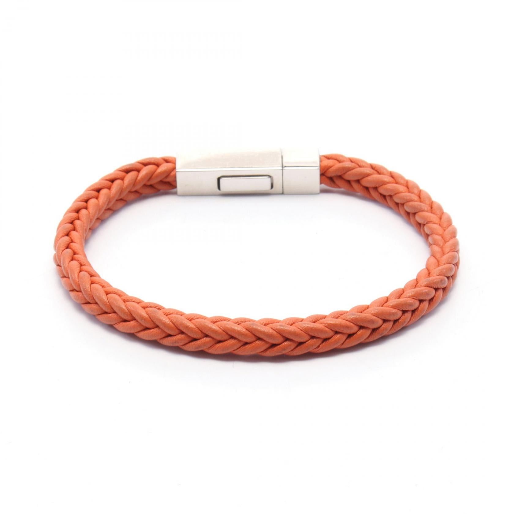 Hermes Hermes Bracelet Knitting Square Metal Fittings Leather Orange Size ONE SIZE - 2 Thumbnail