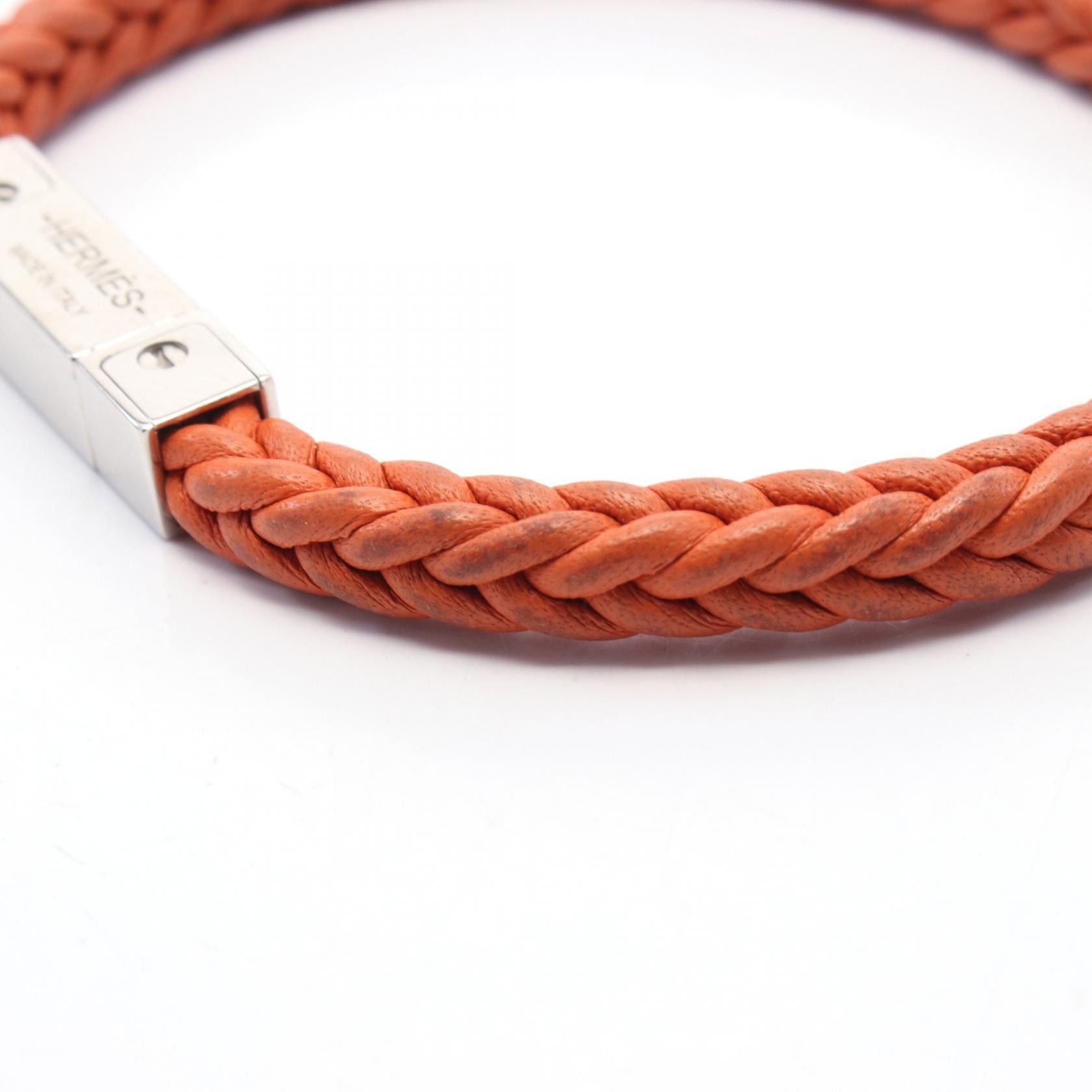 Hermes Hermes Bracelet Knitting Square Metal Fittings Leather Orange Size ONE SIZE - 6 Thumbnail