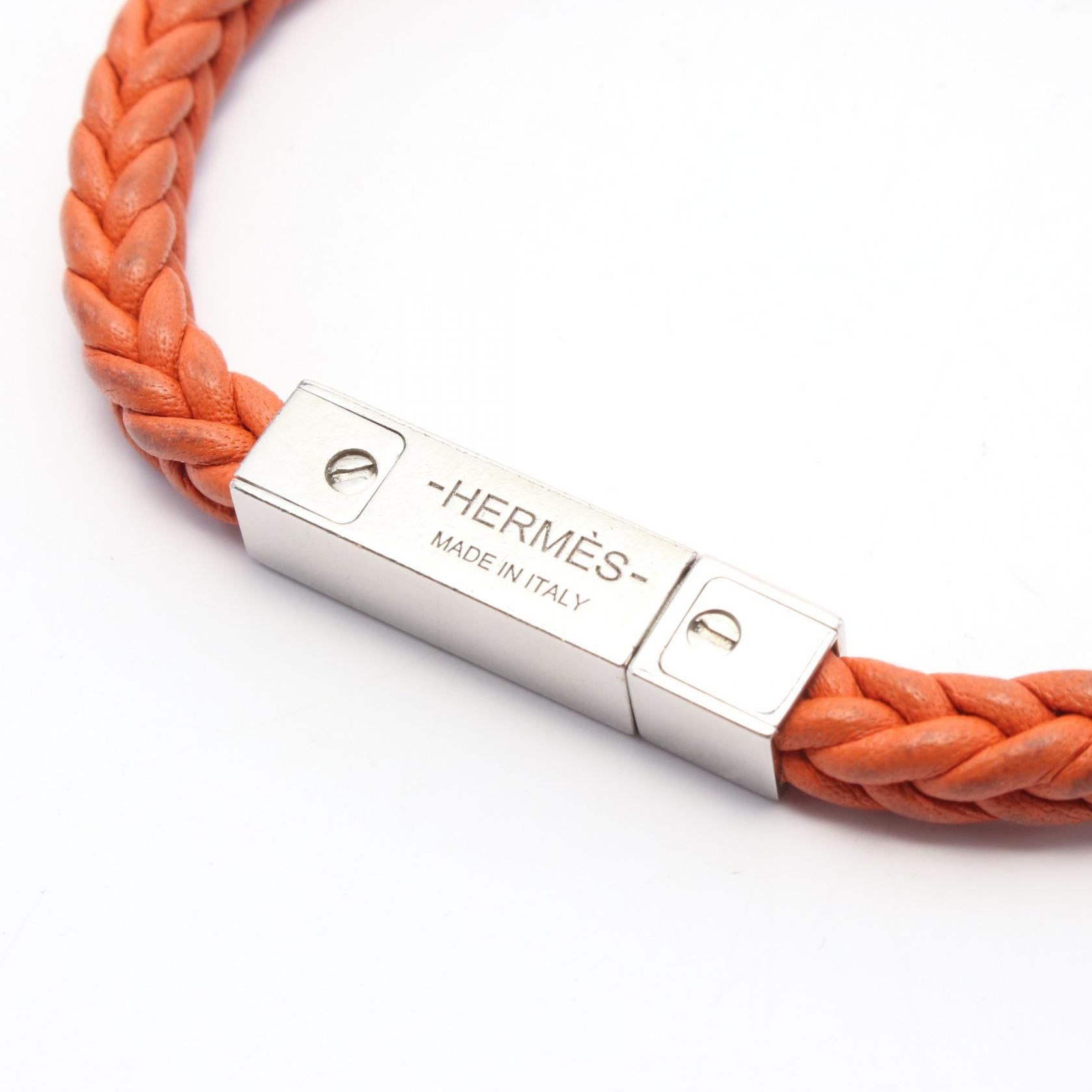 Hermes Hermes Bracelet Knitting Square Metal Fittings Leather Orange Size ONE SIZE - 4 Thumbnail