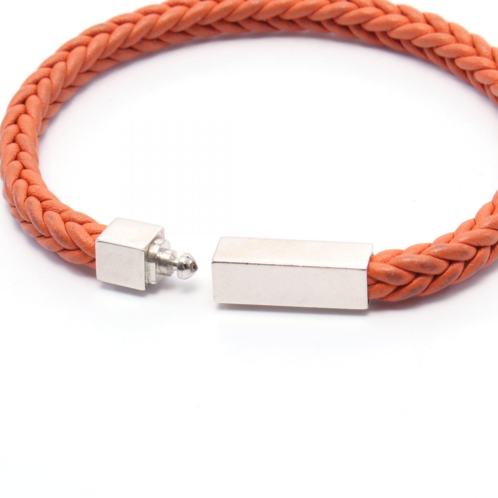 Hermes Hermes Bracelet Knitting Square Metal Fittings Leather Orange Size ONE SIZE - 3 Thumbnail