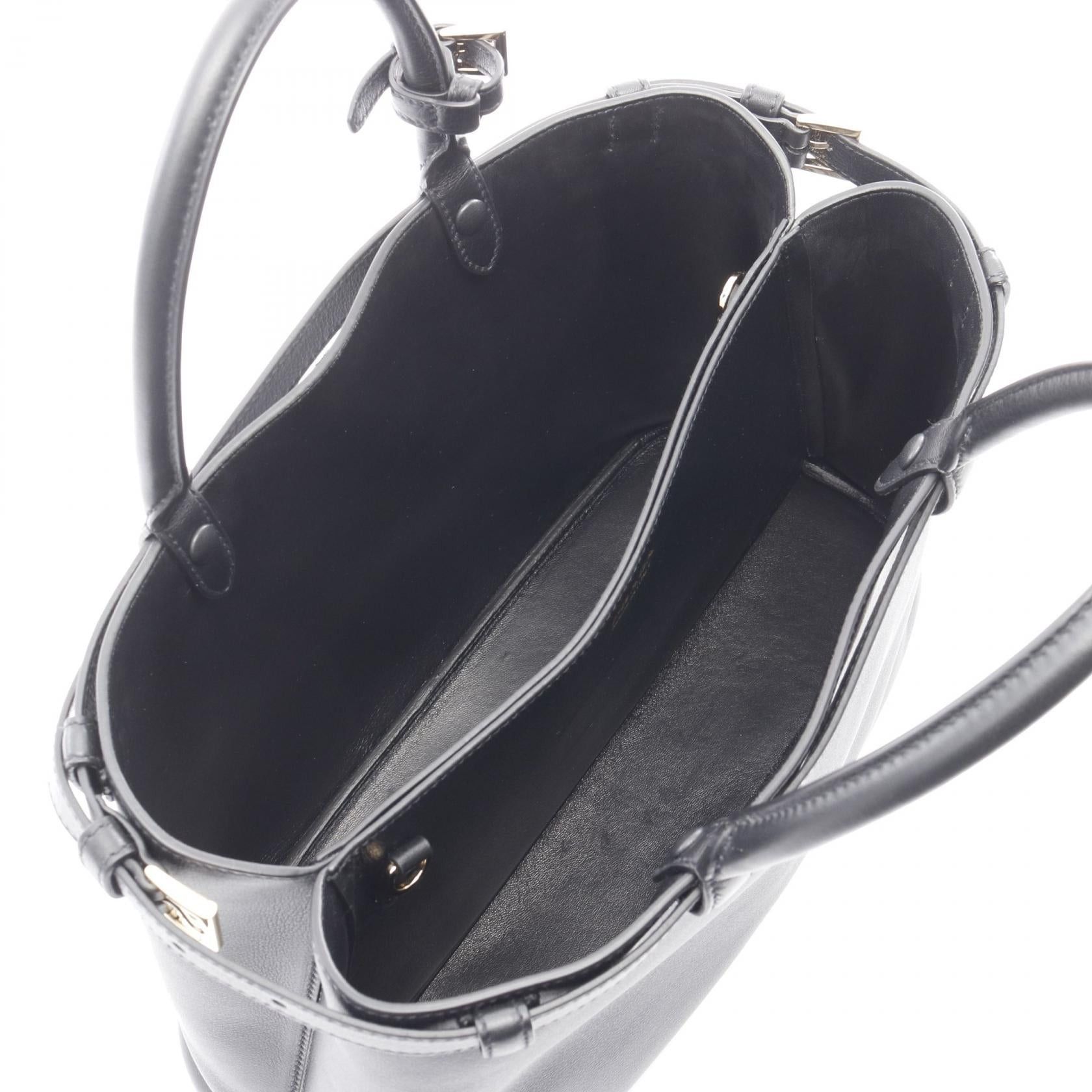 Prada Prada Double Buckle Belt Medium Handbag Leather Black Size ONE SIZE - 3 Thumbnail